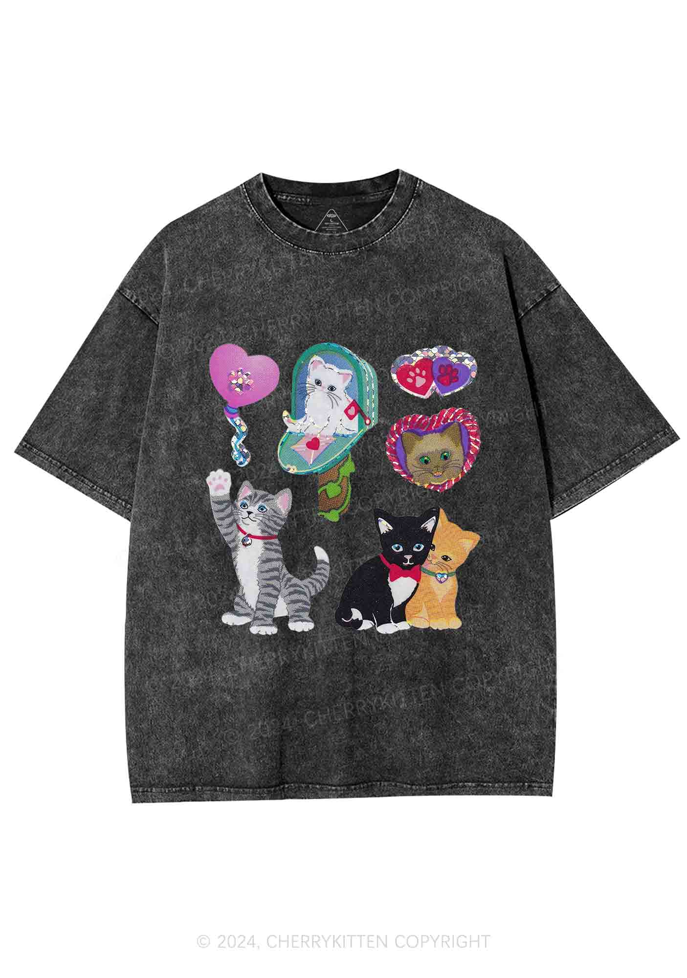 Kitten Love Y2K Washed Tee Cherrykitten - Image 3