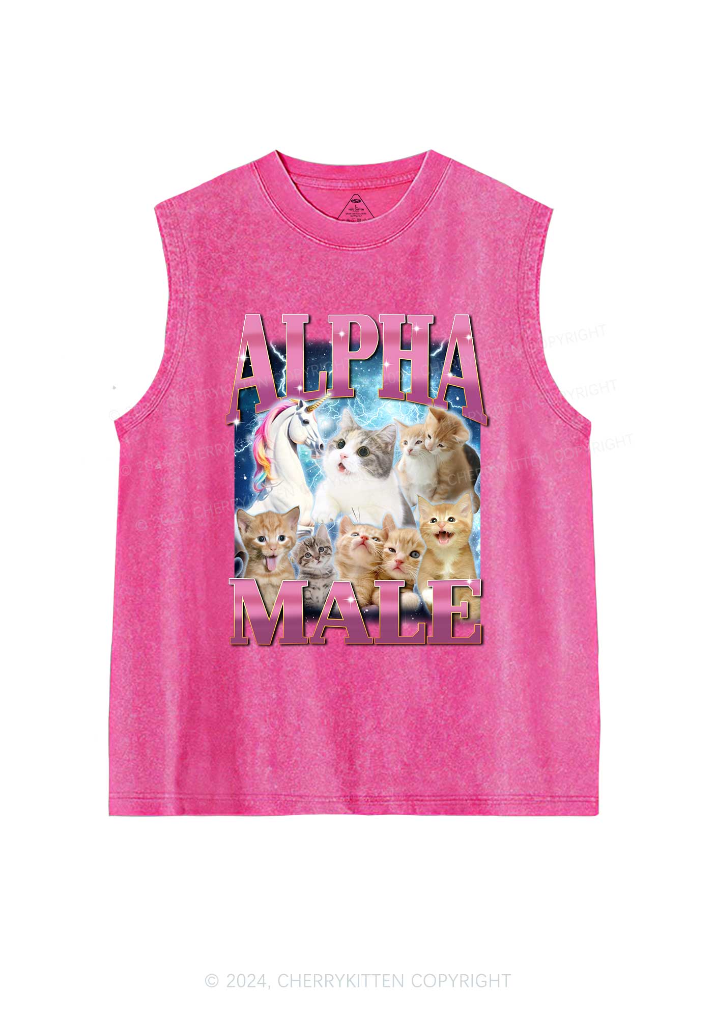 Kitten Unicorn Alpha Male Y2K Washed Tank Cherrykitten - Image 4