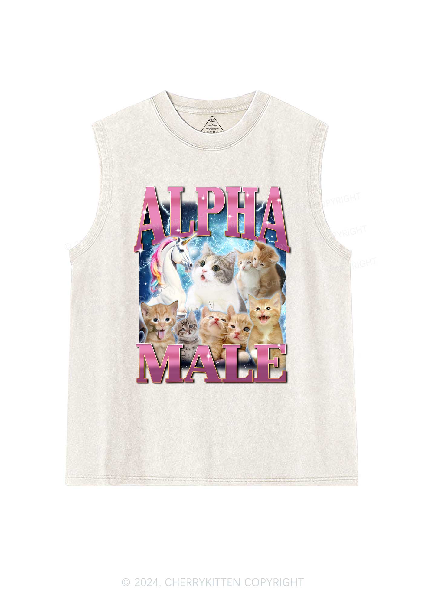 Kitten Unicorn Alpha Male Y2K Washed Tank Cherrykitten - Image 5