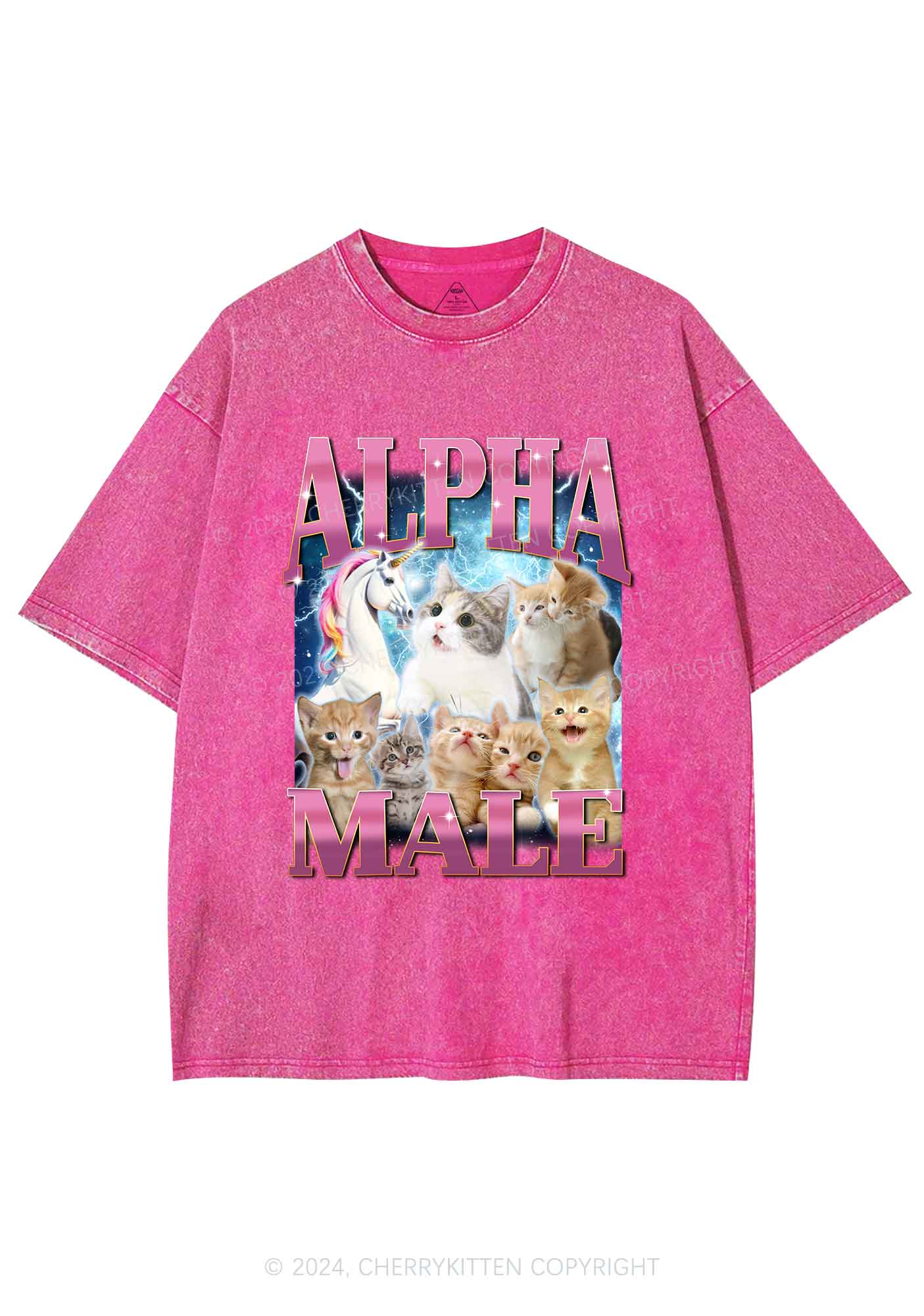Kitten Unicorn Alpha Male Y2K Washed Tee Cherrykitten - Image 4