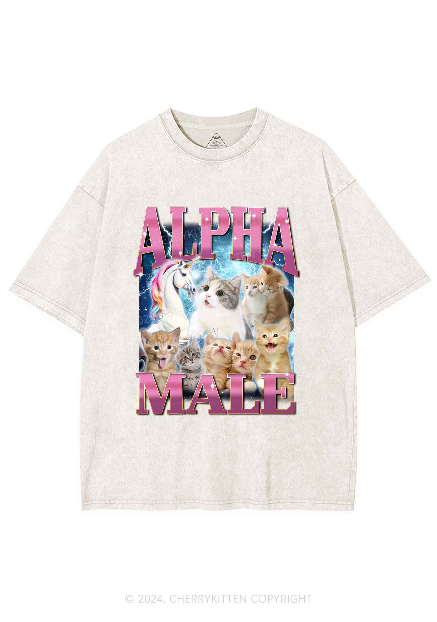 Kitten Unicorn Alpha Male Y2K Washed Tee Cherrykitten - Image 6
