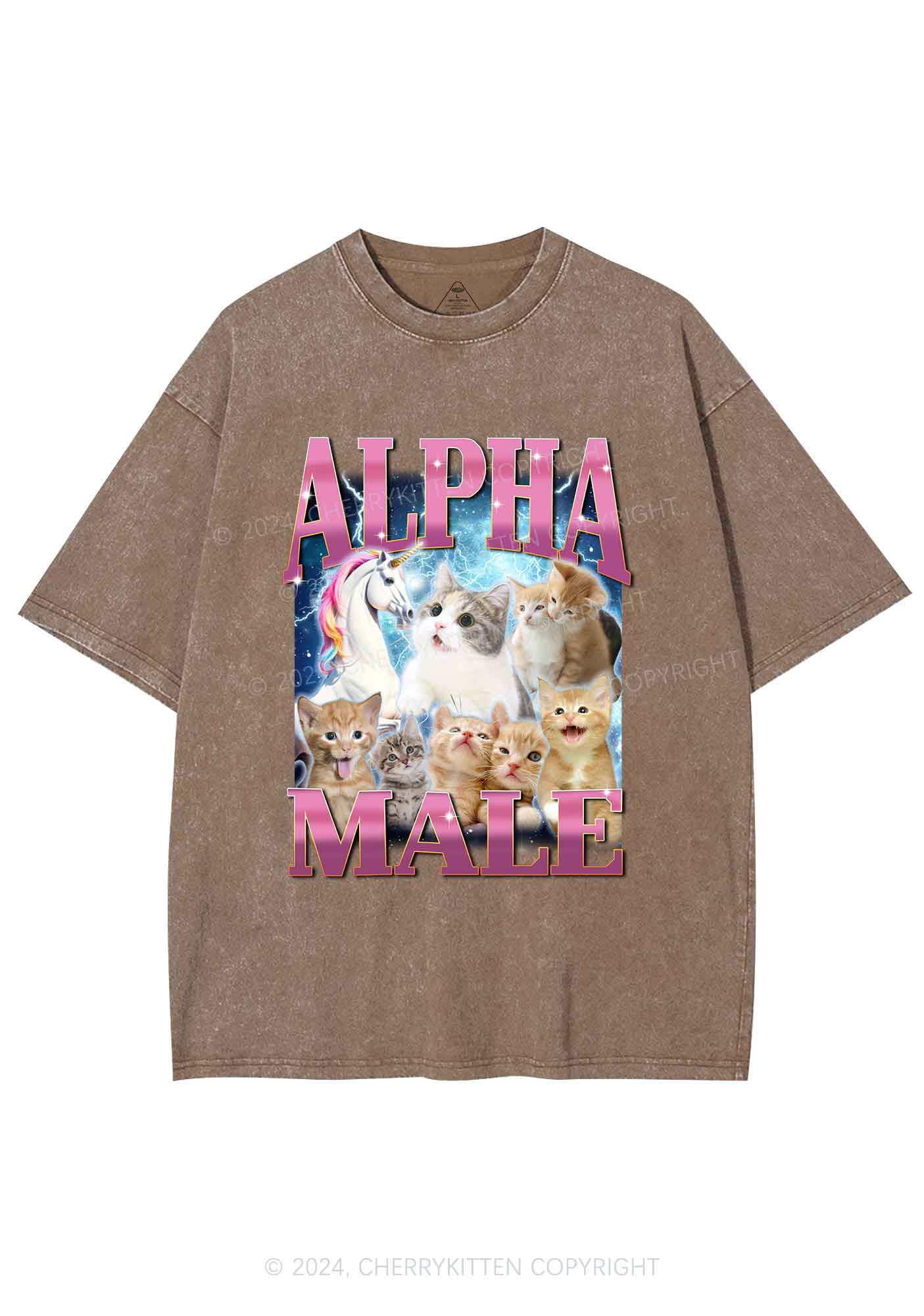 Kitten Unicorn Alpha Male Y2K Washed Tee Cherrykitten - Image 7