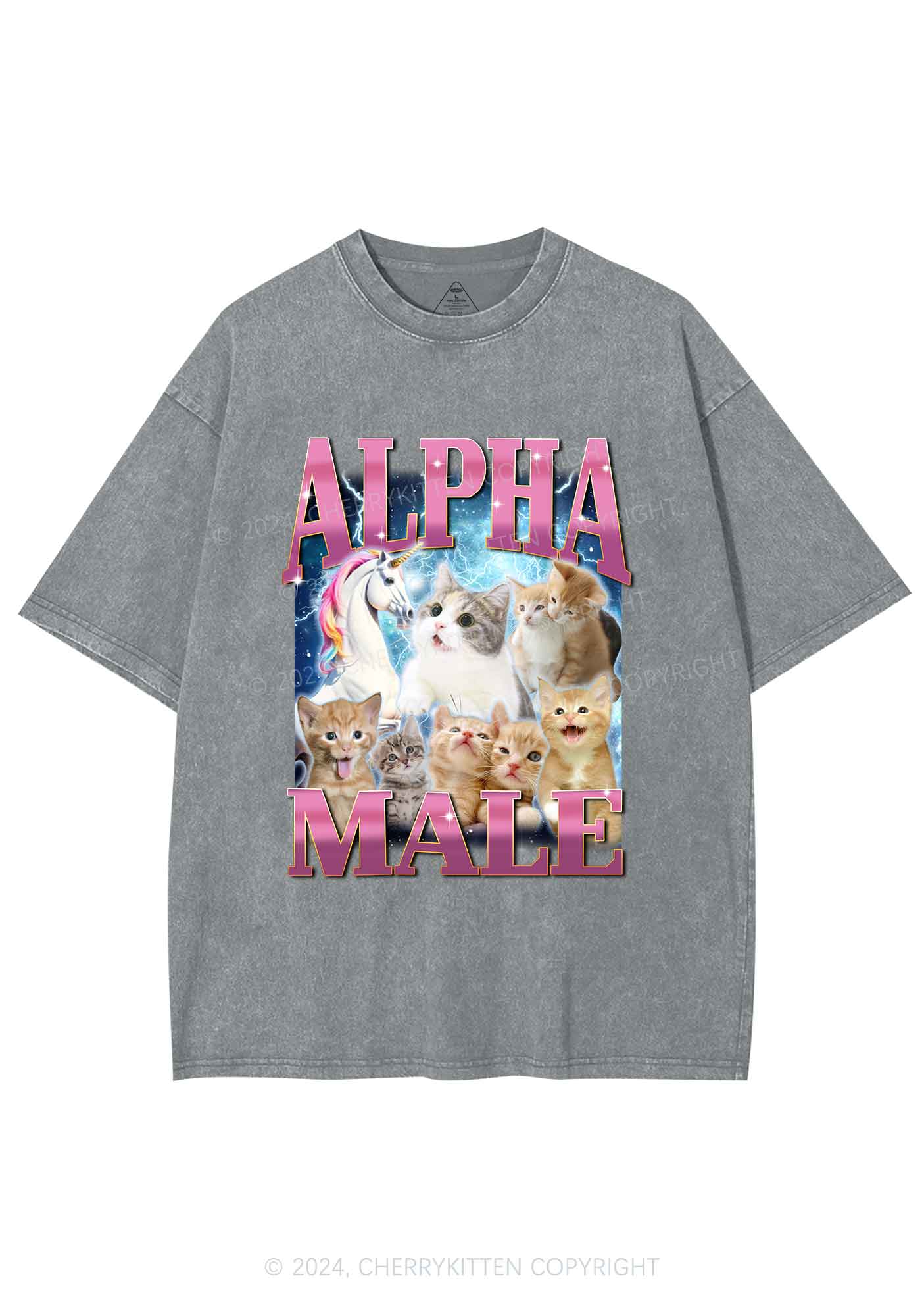 Kitten Unicorn Alpha Male Y2K Washed Tee Cherrykitten - Image 8
