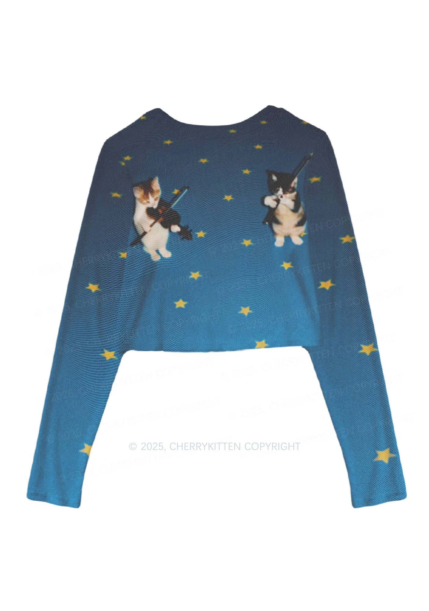 Kitten Violinist Y2K Mesh Long Sleeve Crop Top Cherrykitten - Image 3