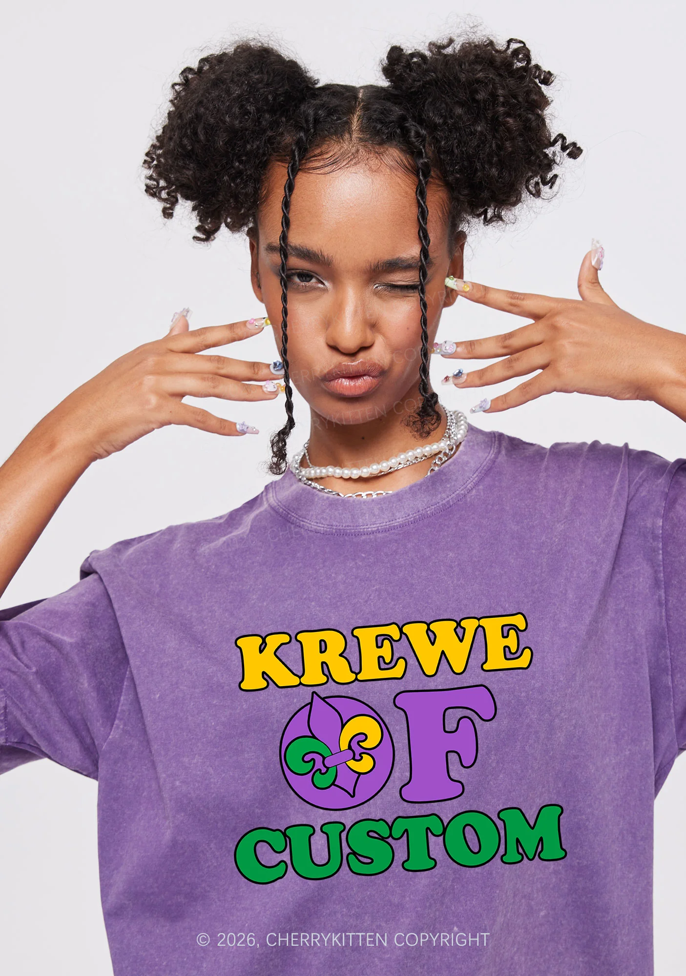 Krewe Of Custom Y2K Shirts Washed Tee Cherrykitten - Image 2