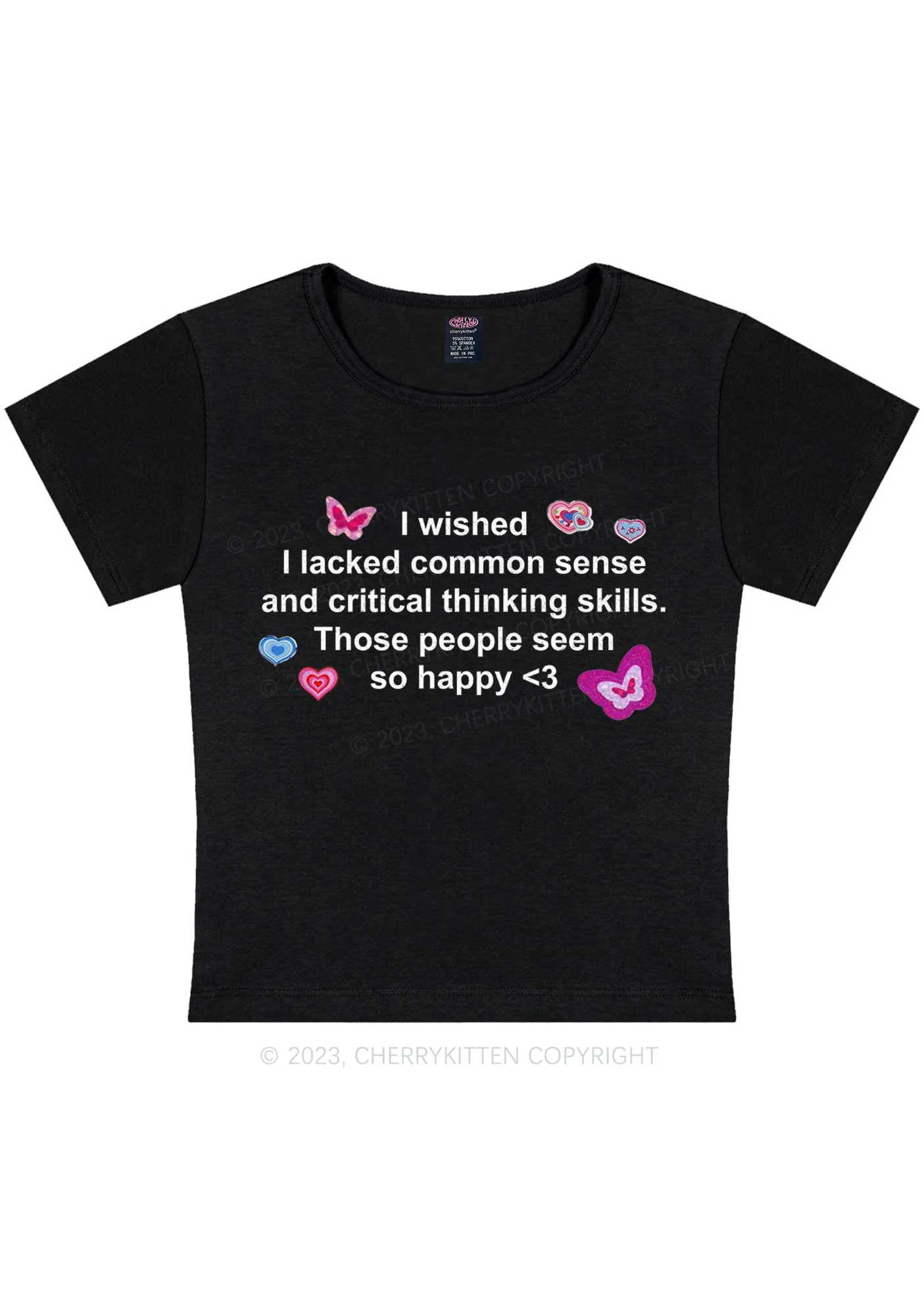 Lacked Critical Thinking Skills Y2K Baby Tee Cherrykitten - Image 3