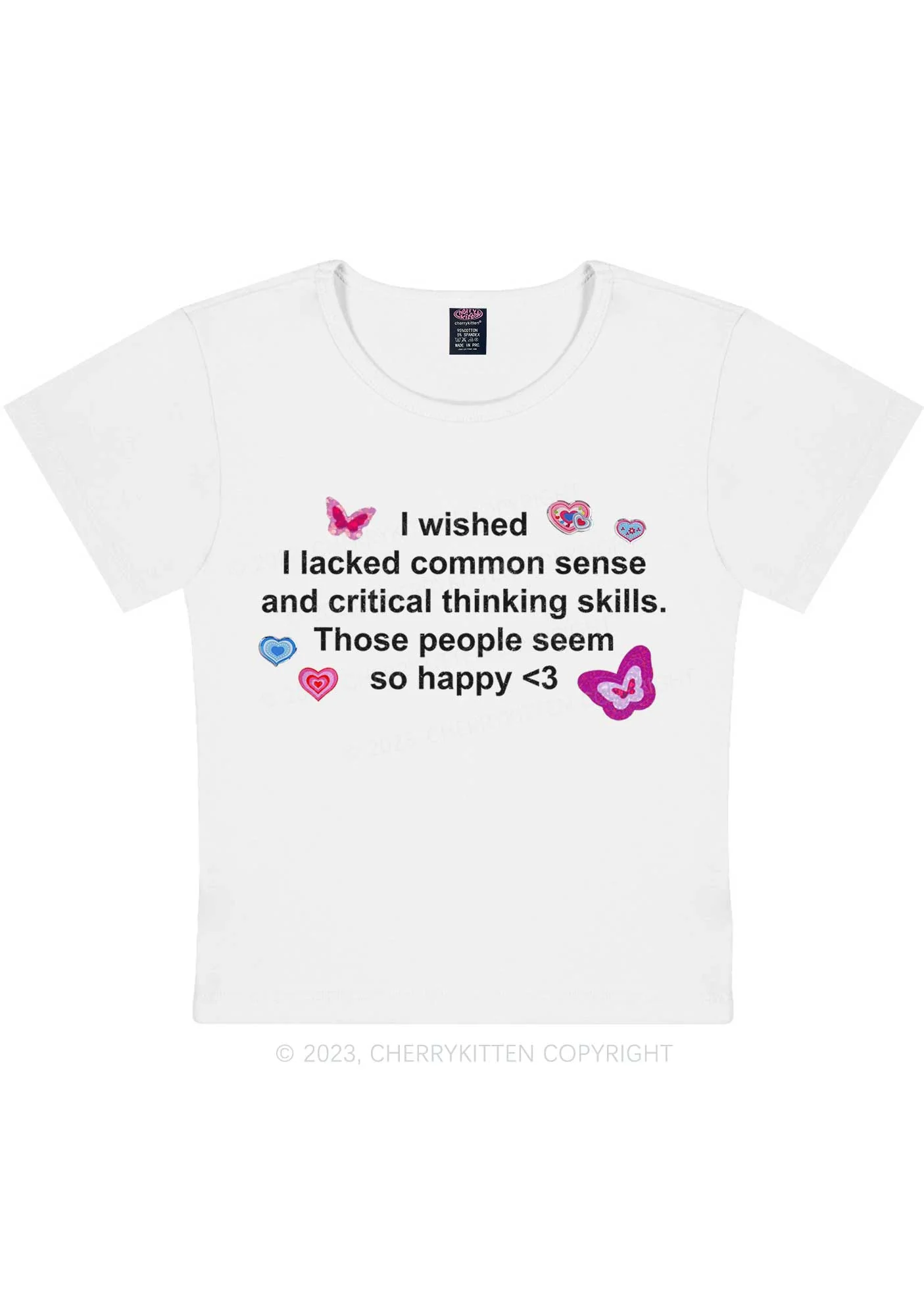 Lacked Critical Thinking Skills Y2K Baby Tee Cherrykitten - Image 4