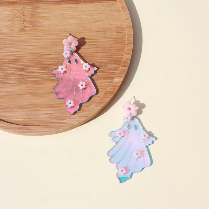 Laser Colorful Flower Halloween Ghost Earrings - Image 2