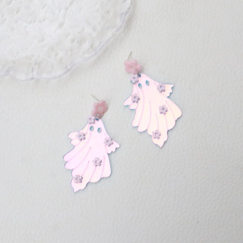 Laser Colorful Flower Halloween Ghost Earrings - Image 5