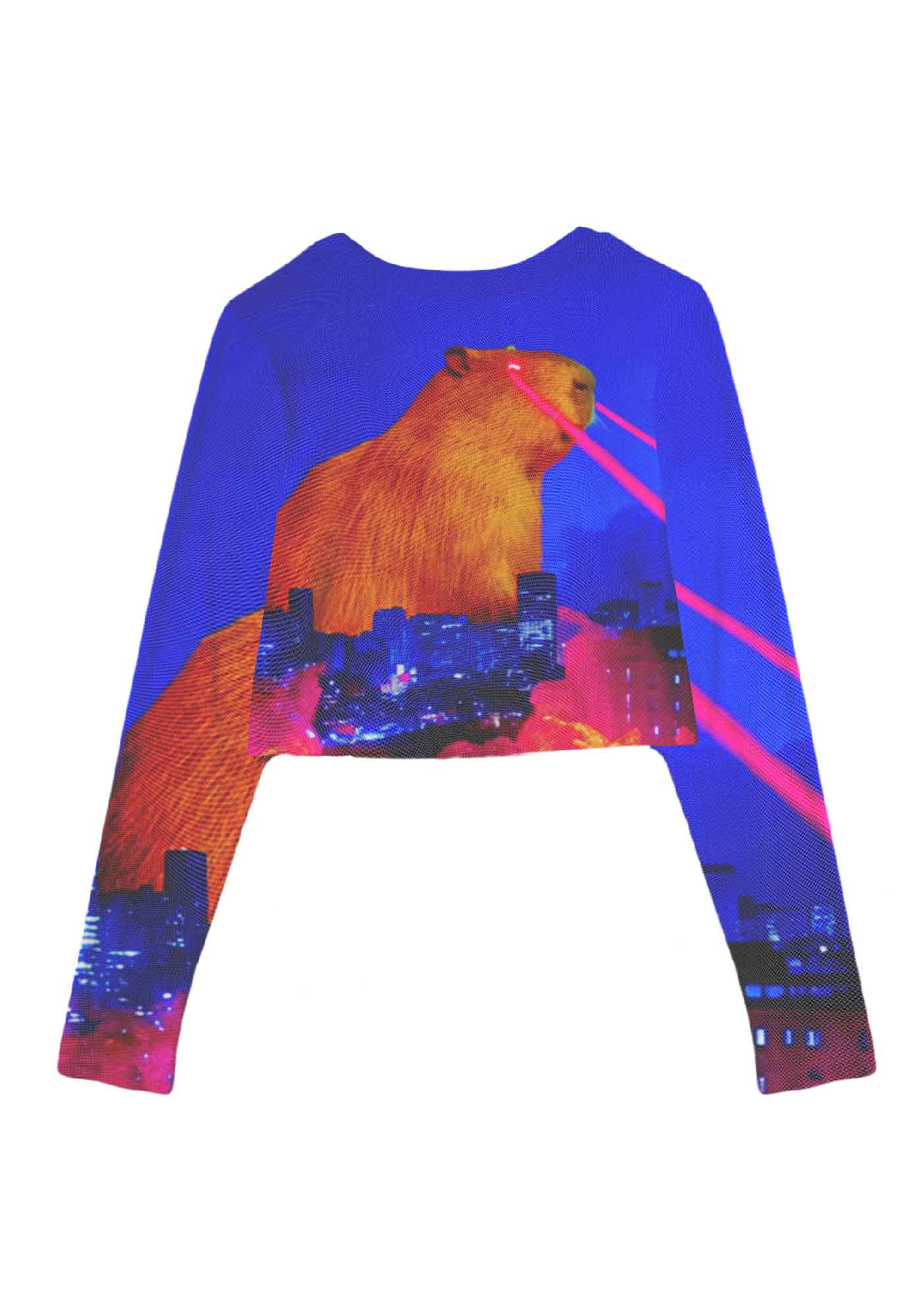 Laser Monster Capybara Y2K Mesh Long Sleeve Crop Top Cherrykitten - Image 3