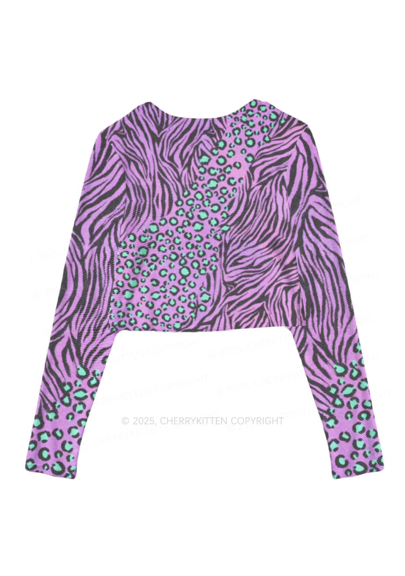 Lavender Zebra Y2K Mesh Long Sleeve Crop Top Cherrykitten - Image 3