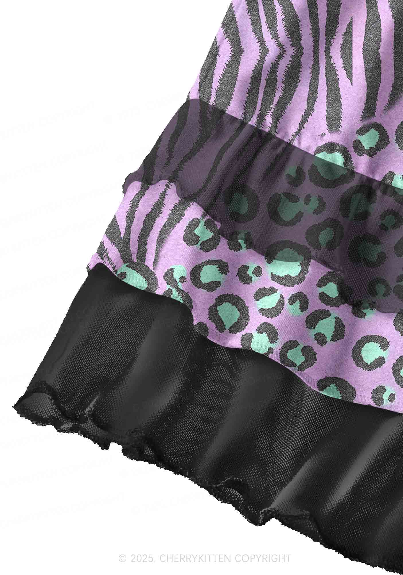 Lavender Zebra Y2K Print Mini Layered Skirt Cherrykitten - Image 3