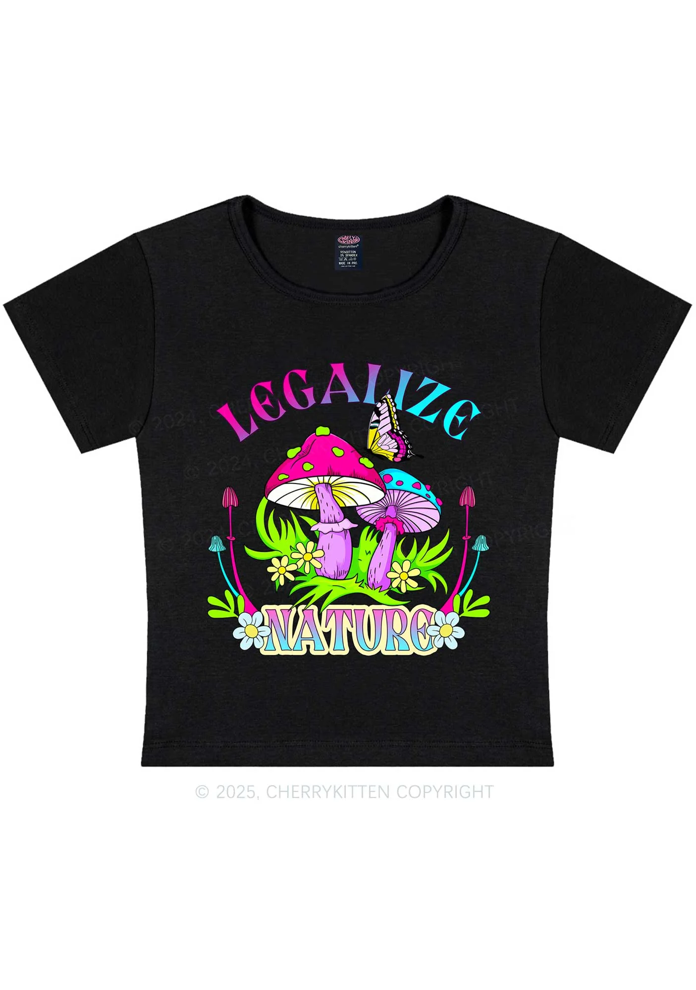 Legalize Nature Shrooms Y2K Baby Tee Cherrykitten - Image 3