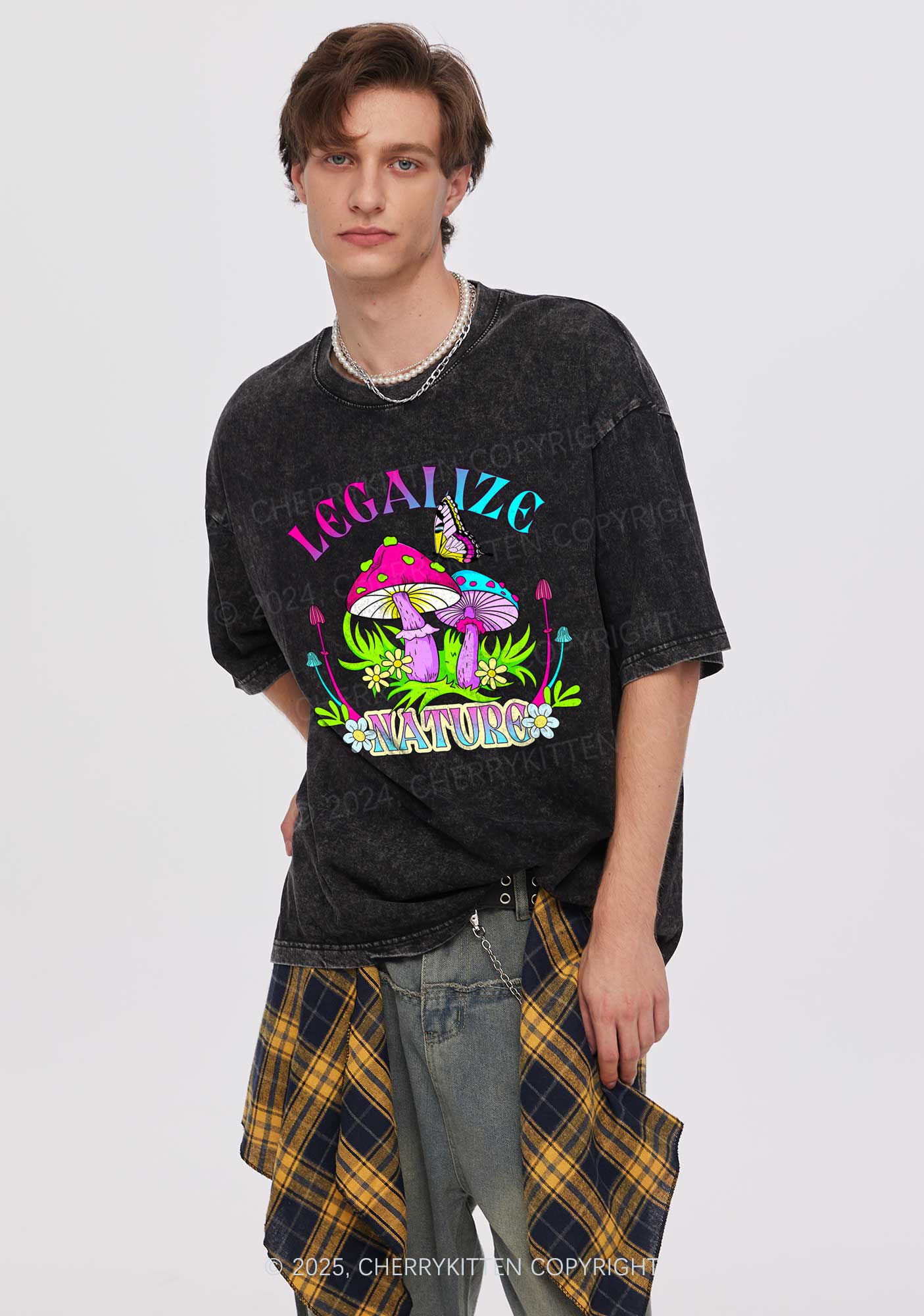 Legalize Nature Shrooms Y2K Shirts Washed Tee Cherrykitten - Image 2