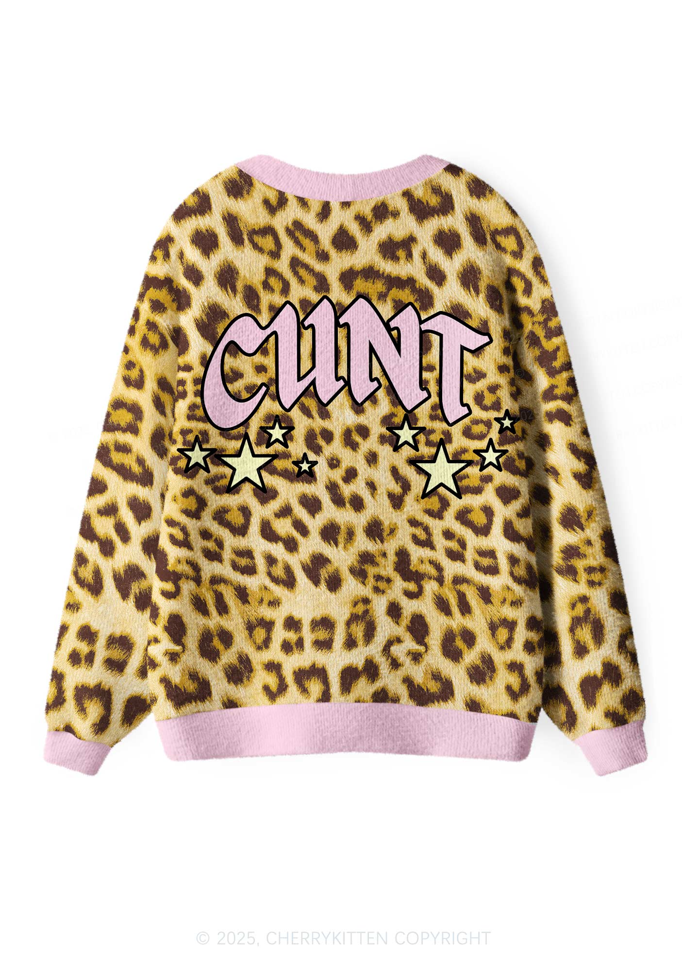 Leopard Cxxt Star Y2K Christmas Cardigan Knit Sweatshirt Cherrykitten - Image 2