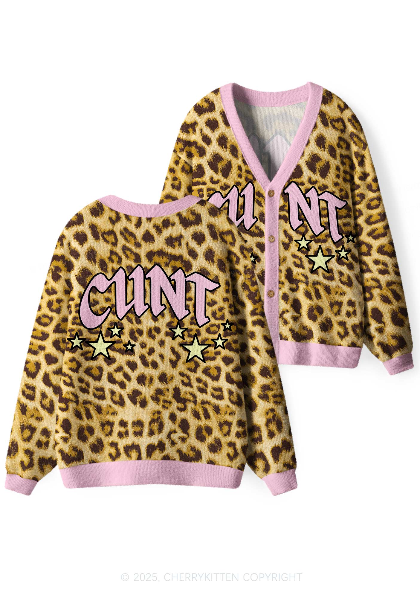 Leopard Cxxt Star Y2K Christmas Cardigan Knit Sweatshirt Cherrykitten - Image 3