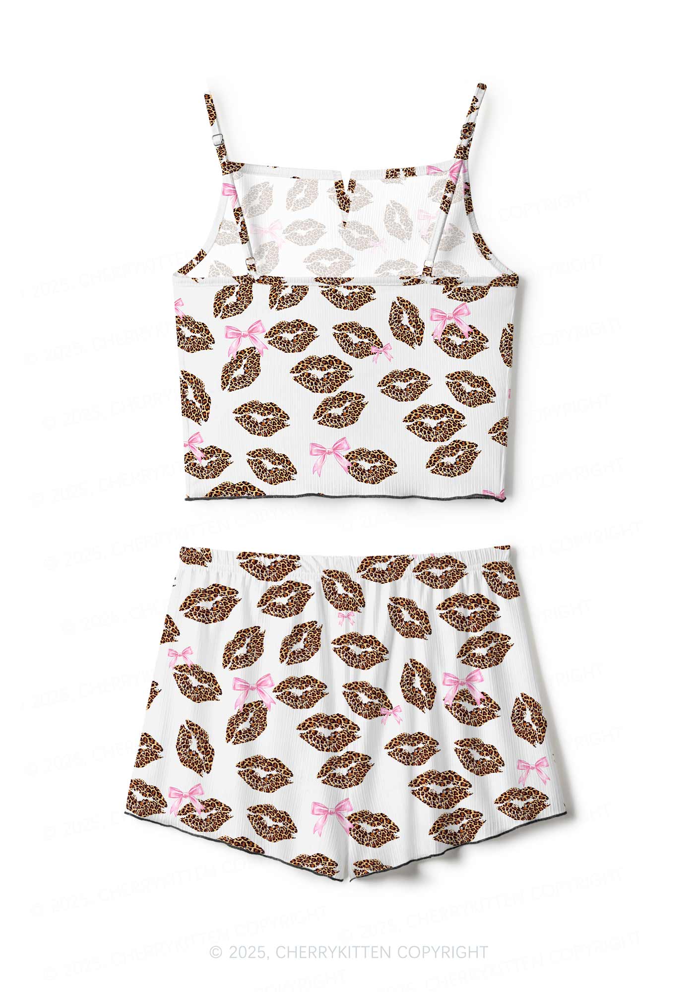Leopard Lip Print Valentine's Day Y2K Print Cami Shorts Pajama Set Cherrykitten - Image 3