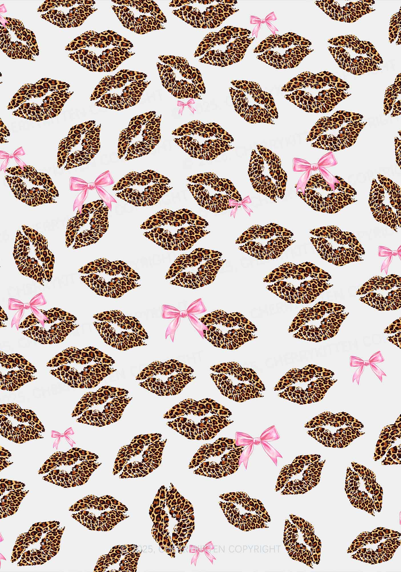 Leopard Lip Print Valentine's Day Y2K Print Long Sleeve Pajama Set Cherrykitten - Image 2