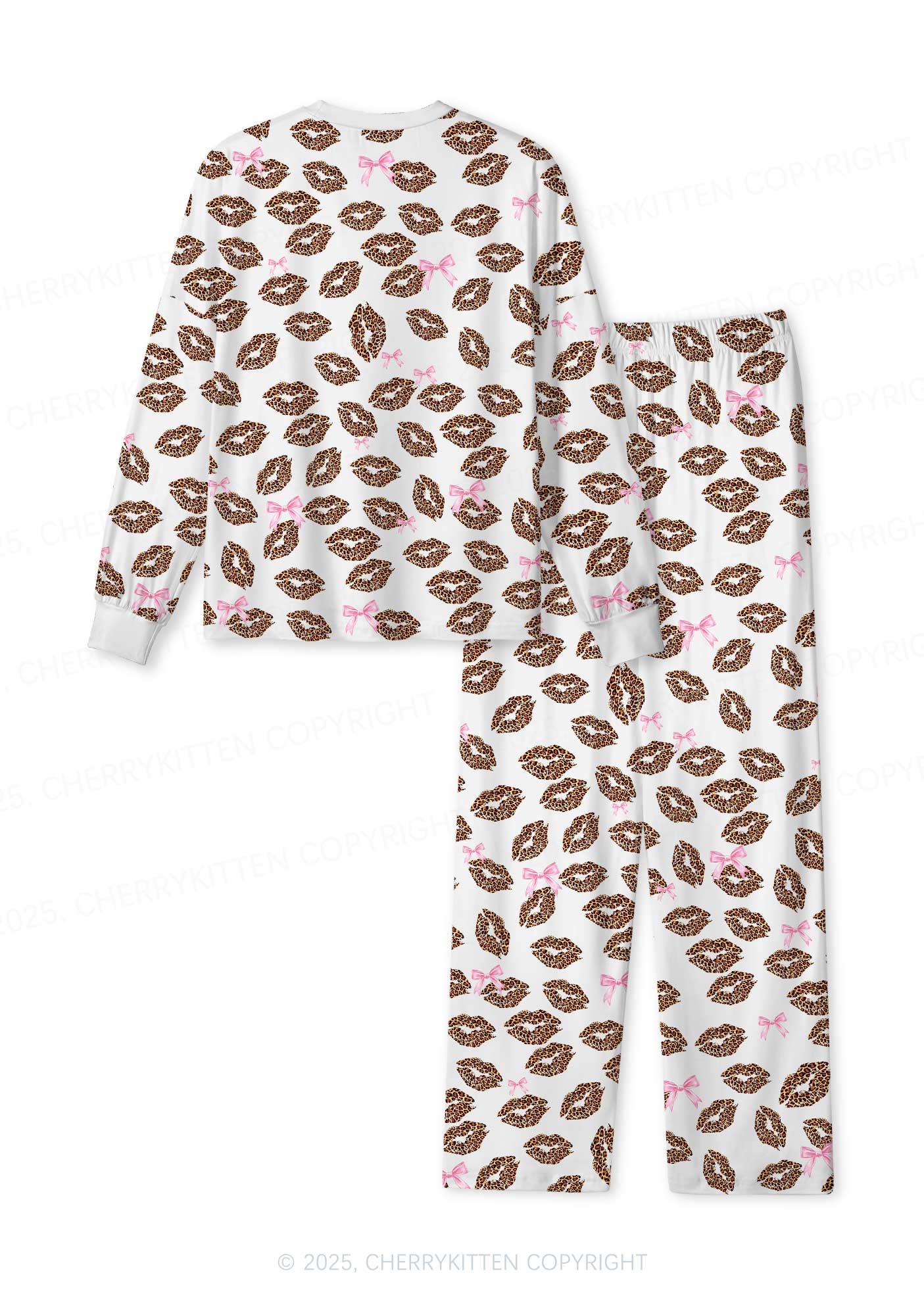 Leopard Lip Print Valentine's Day Y2K Print Long Sleeve Pajama Set Cherrykitten - Image 3