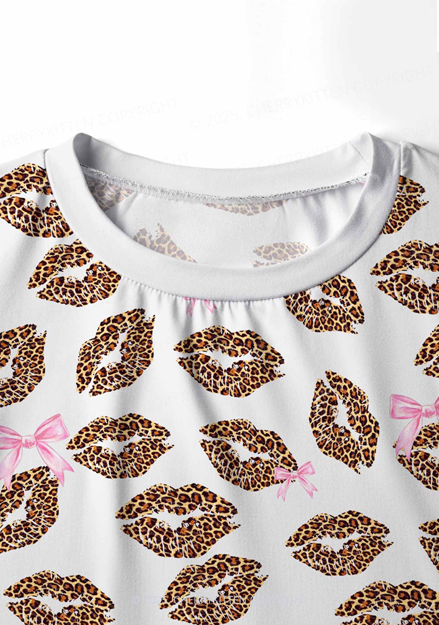 Leopard Lip Print Valentine's Day Y2K Print Long Sleeve Pajama Set Cherrykitten - Image 4