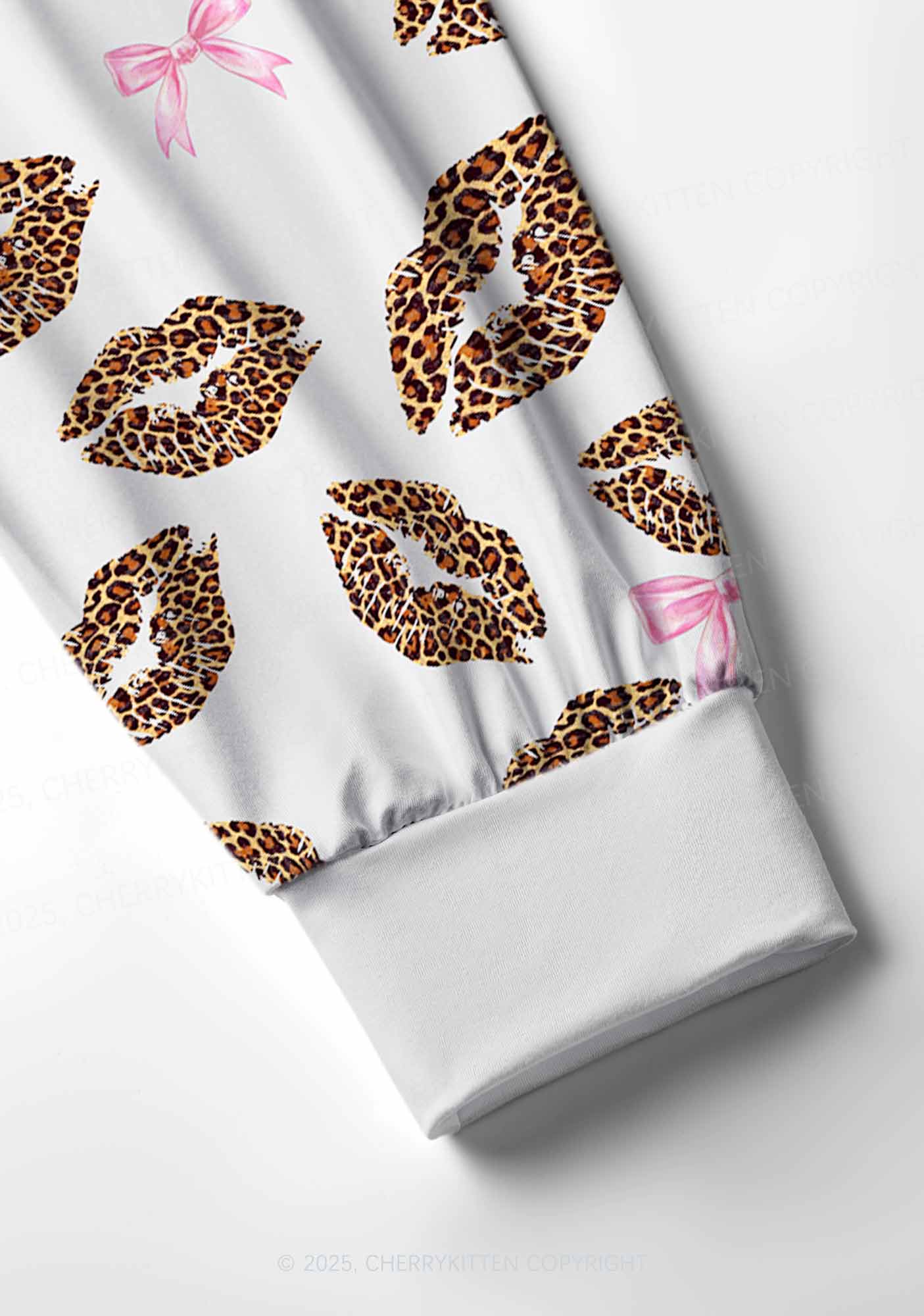 Leopard Lip Print Valentine's Day Y2K Print Long Sleeve Pajama Set Cherrykitten - Image 5