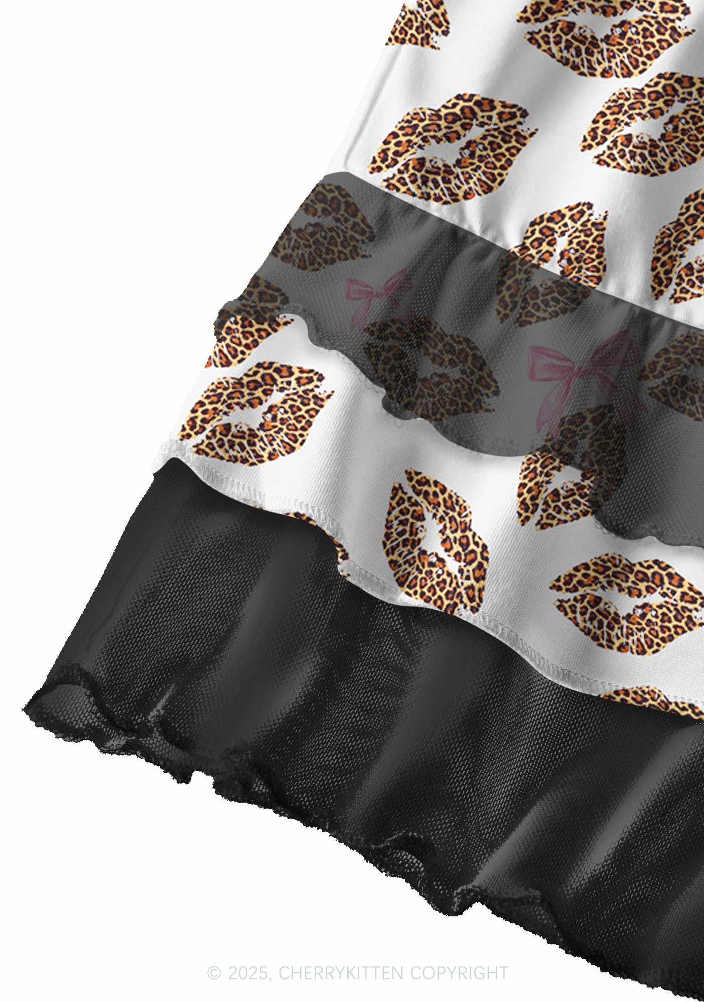 Leopard Lip Print Valentine's Day Y2K Print Mini Layered Skirt Cherrykitten - Image 3