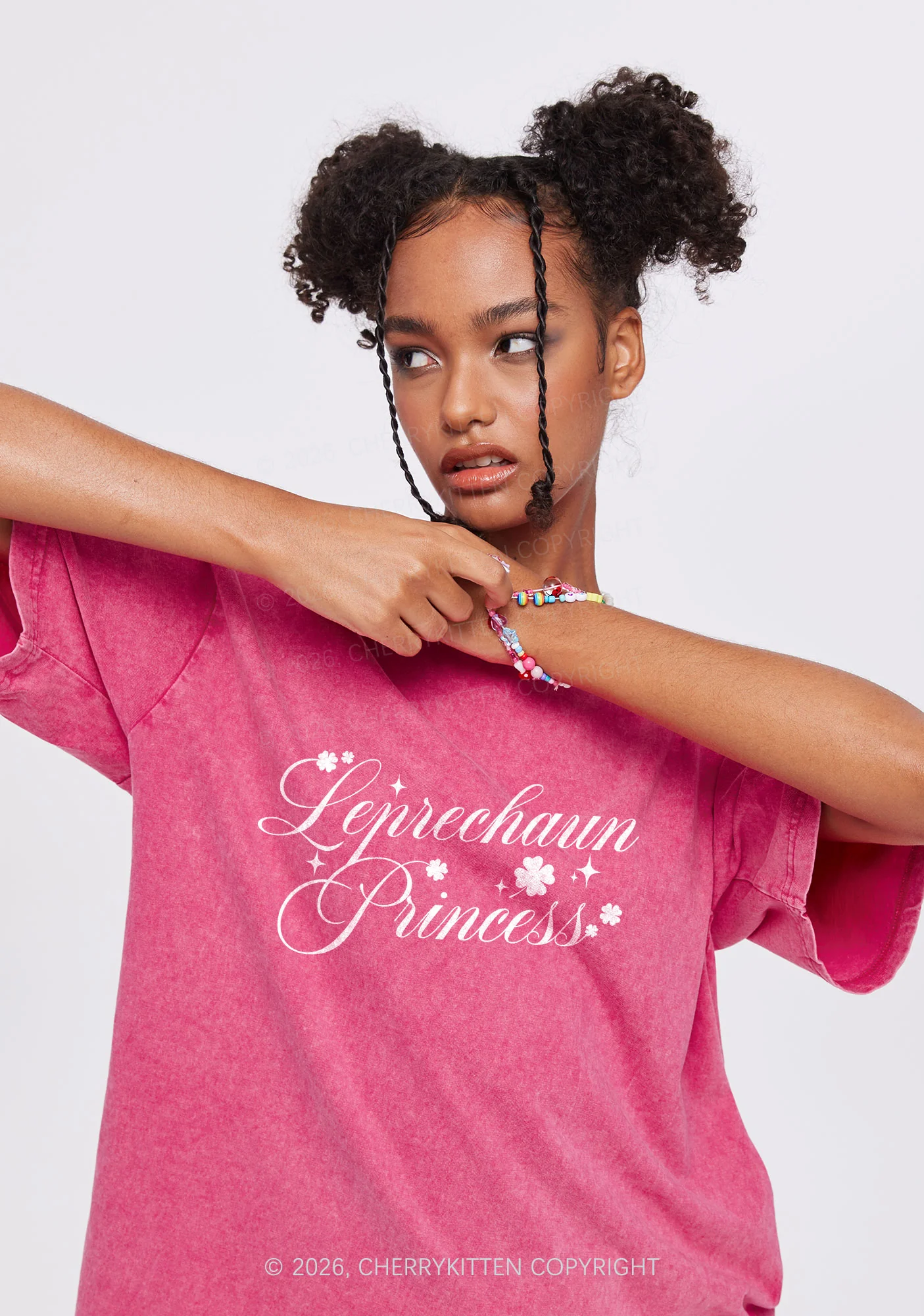 Leprechaun Princess St Patricks Y2K Shirts Washed Tee Cherrykitten - Image 2