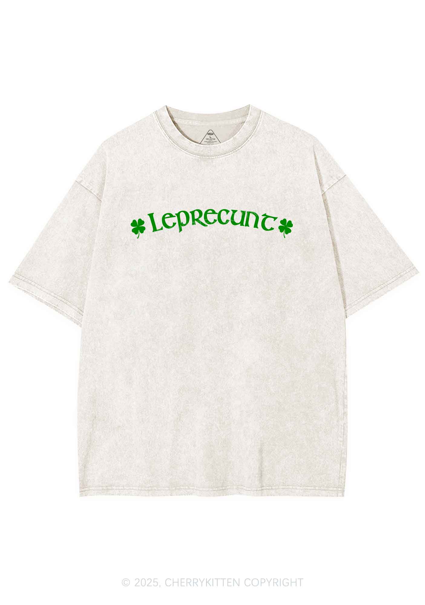 Leprecunt St Patricks Y2K Shirts Washed Tee Cherrykitten - Image 3