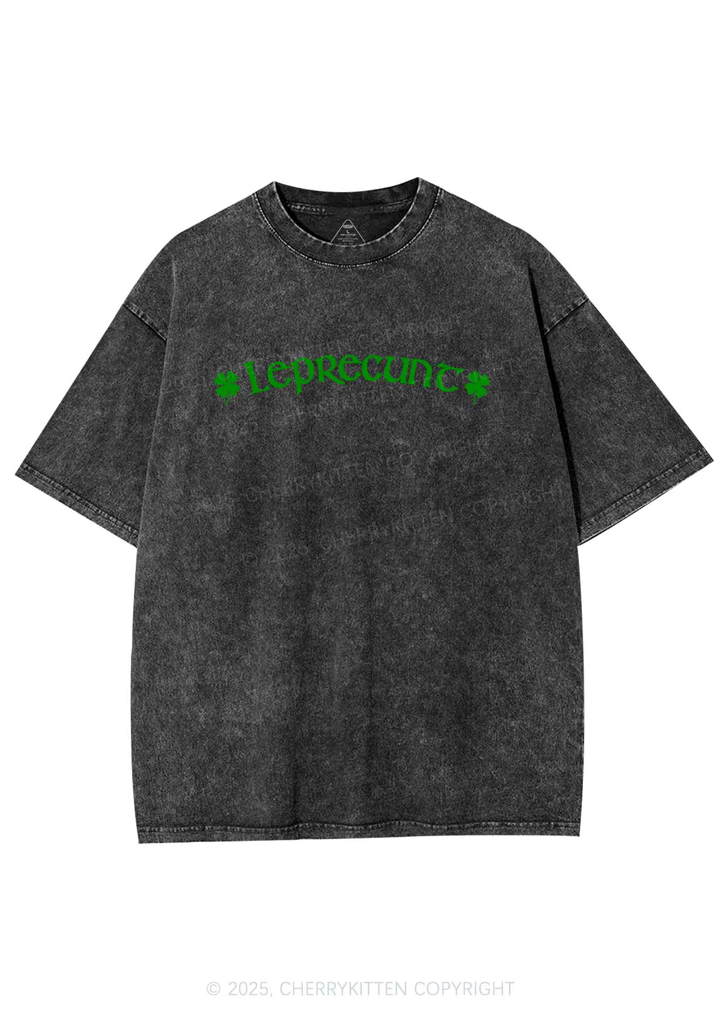Leprecunt St Patricks Y2K Shirts Washed Tee Cherrykitten - Image 4