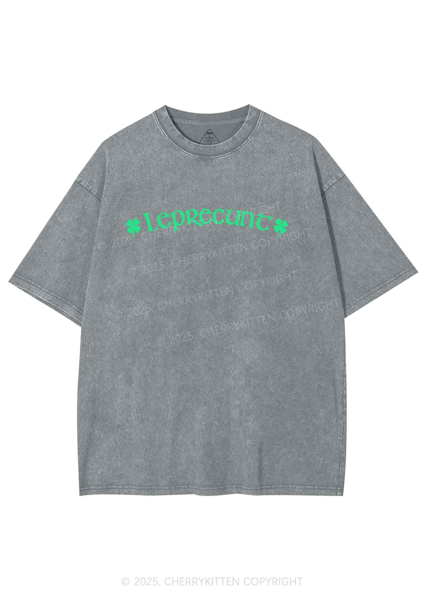 Leprecunt St Patricks Y2K Shirts Washed Tee Cherrykitten - Image 8