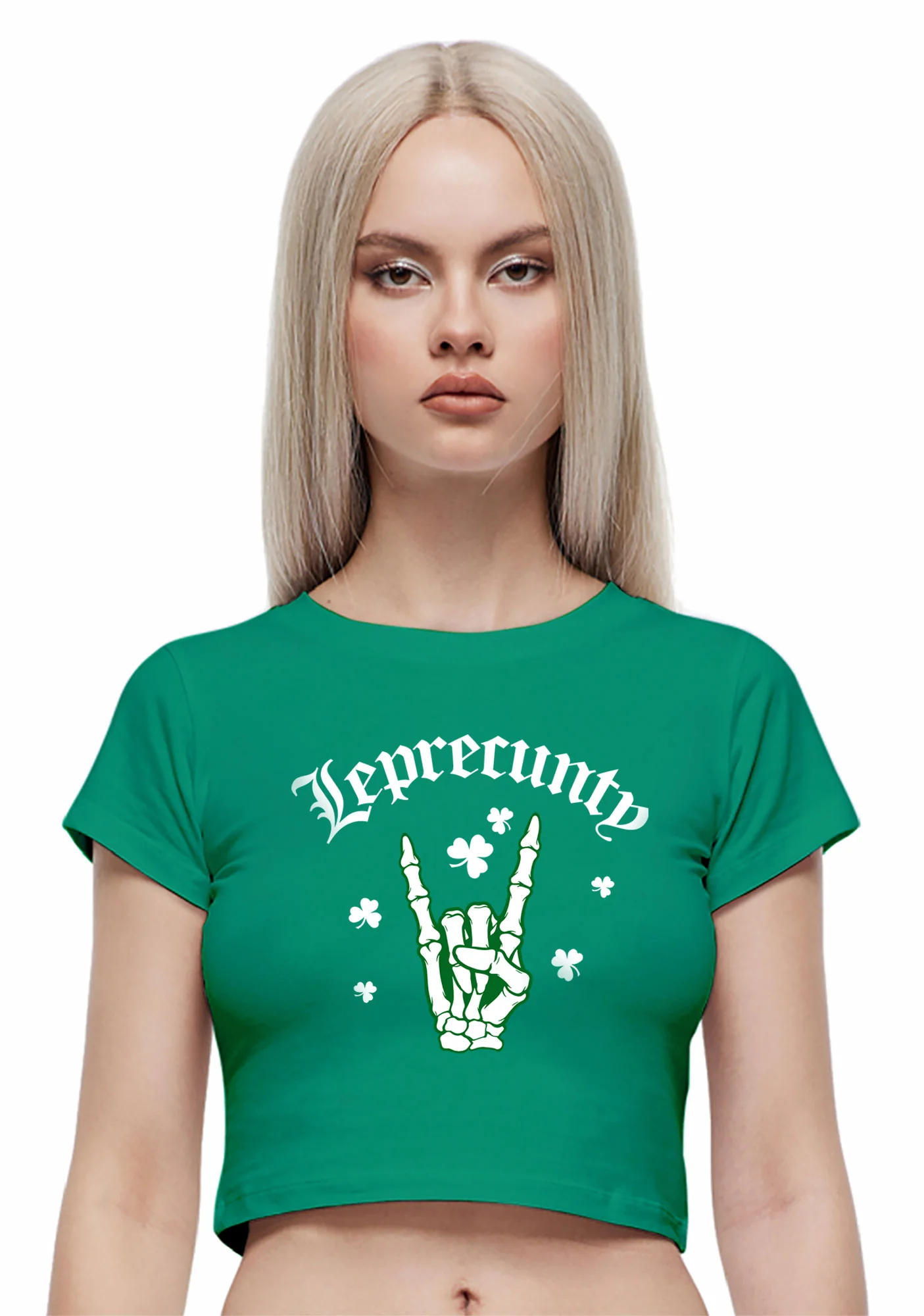 Leprecunty Skull St Patricks Y2K Baby Tee Cherrykitten - Image 2