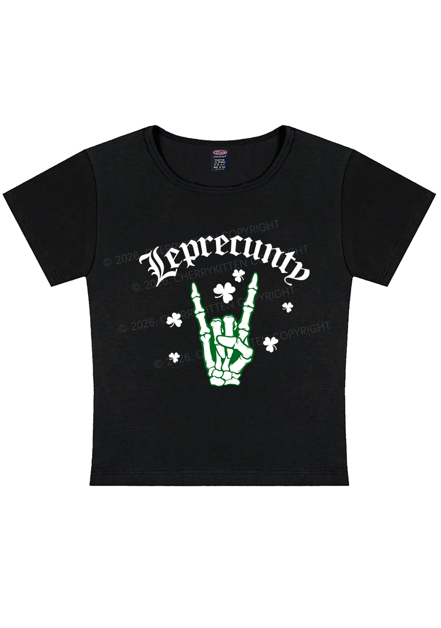 Leprecunty Skull St Patricks Y2K Baby Tee Cherrykitten - Image 3