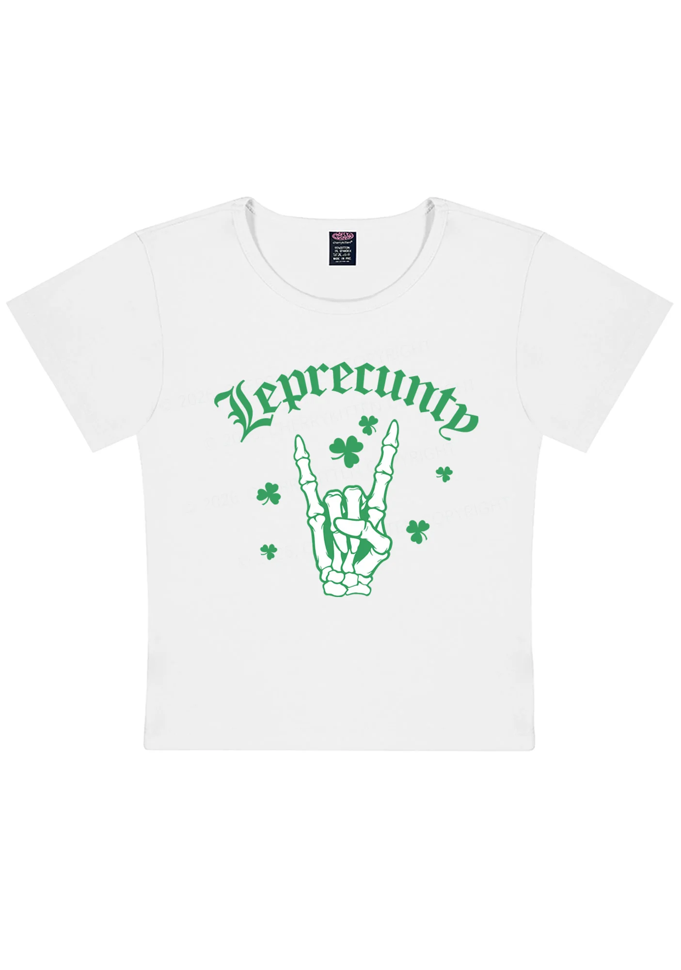 Leprecunty Skull St Patricks Y2K Baby Tee Cherrykitten - Image 4