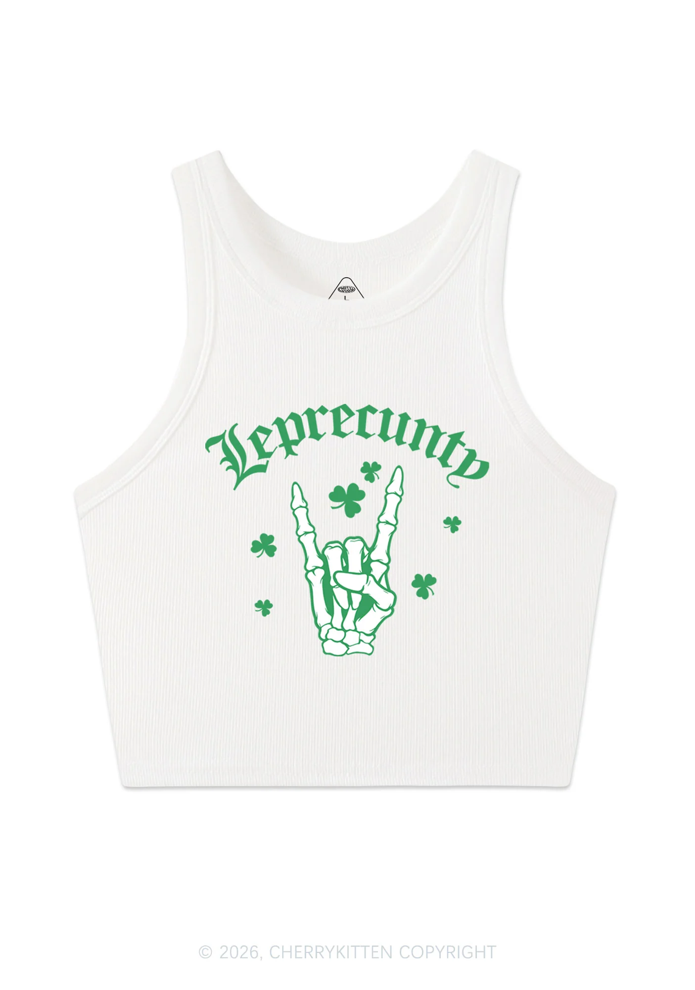 Leprecunty Skull St Patricks Y2K Crop Tank Top Cherrykitten - Image 3