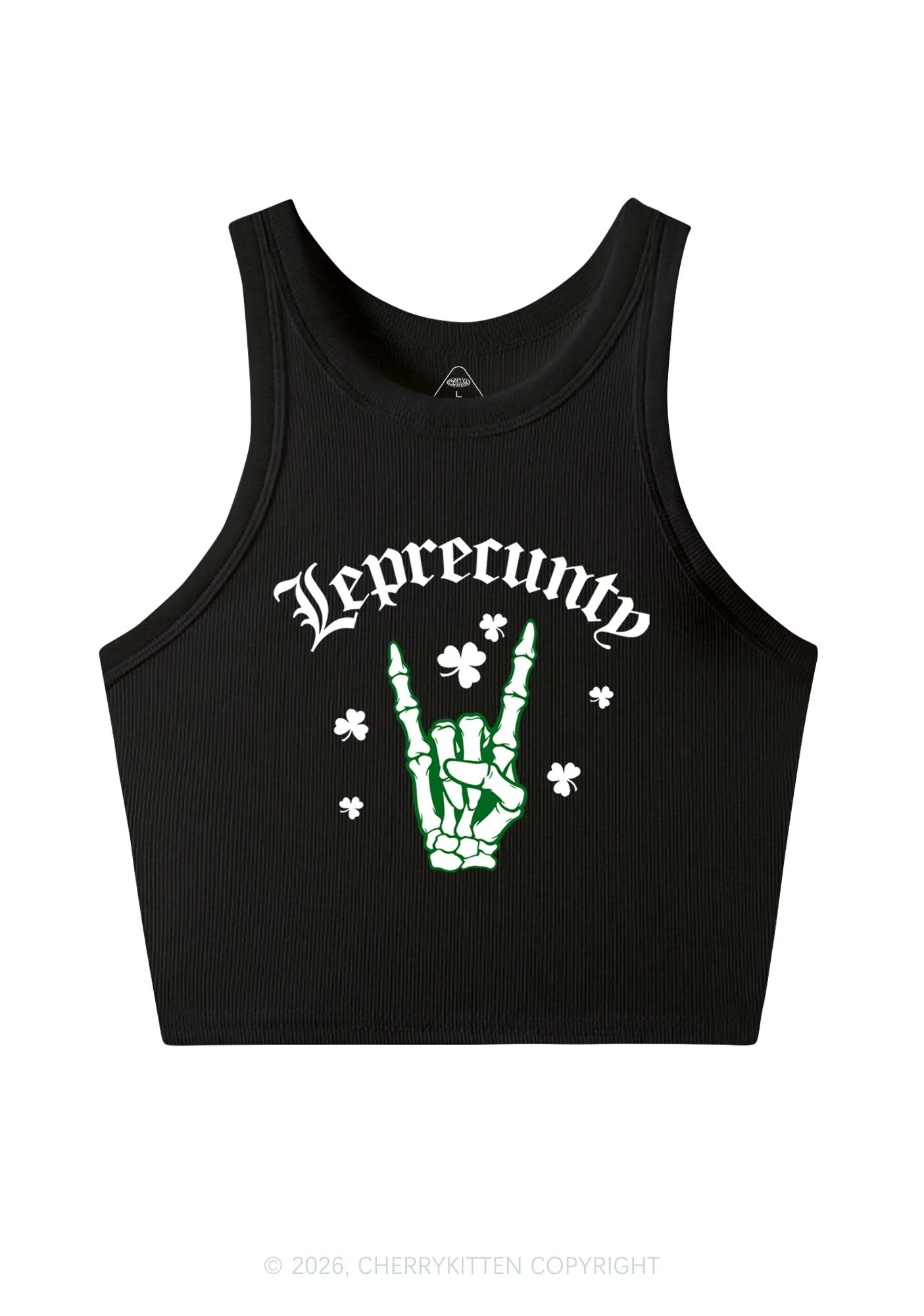 Leprecunty Skull St Patricks Y2K Crop Tank Top Cherrykitten - Image 4