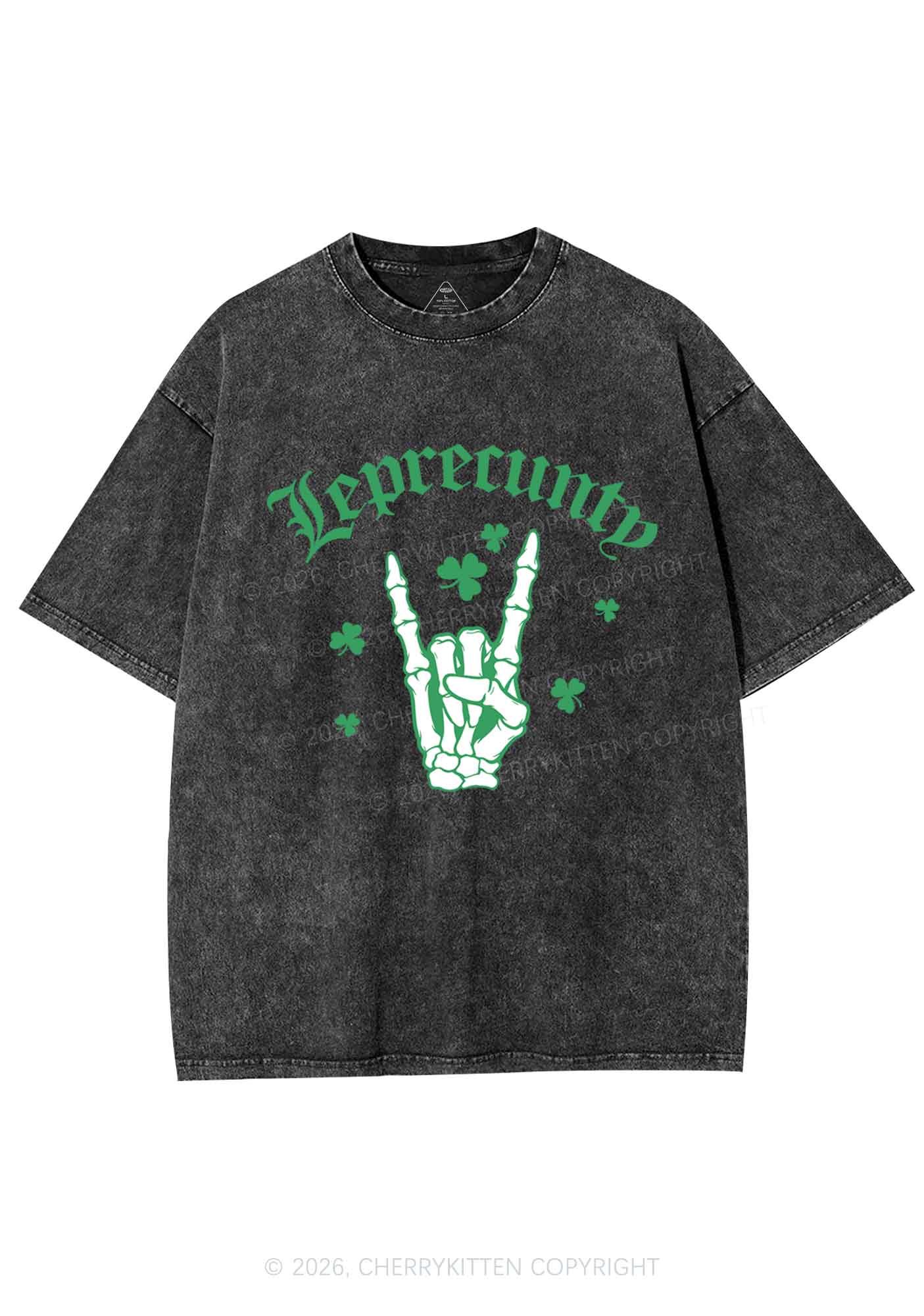 Leprecunty Skull St Patricks Y2K Shirts Washed Tee Cherrykitten - Image 3