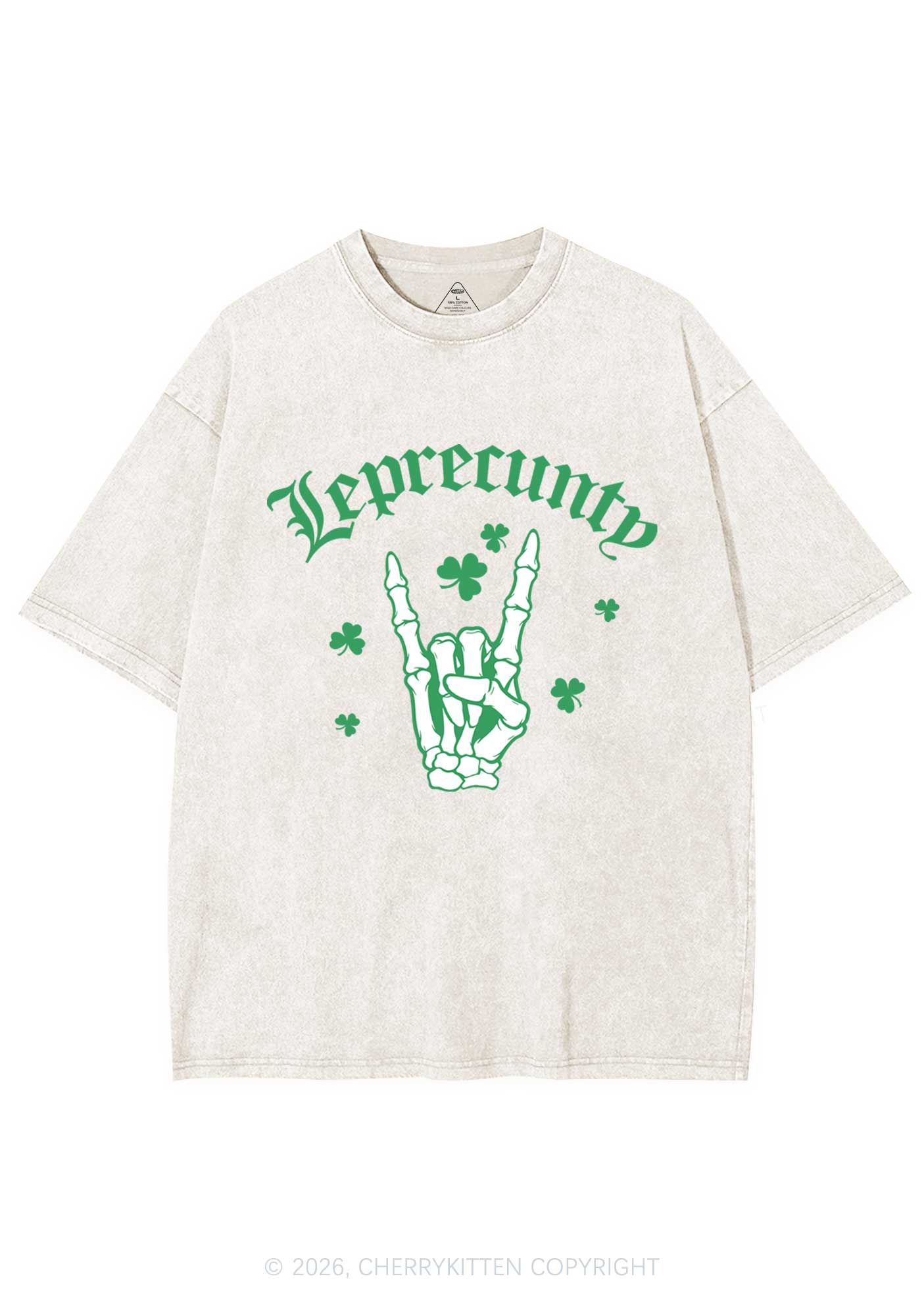 Leprecunty Skull St Patricks Y2K Shirts Washed Tee Cherrykitten - Image 4