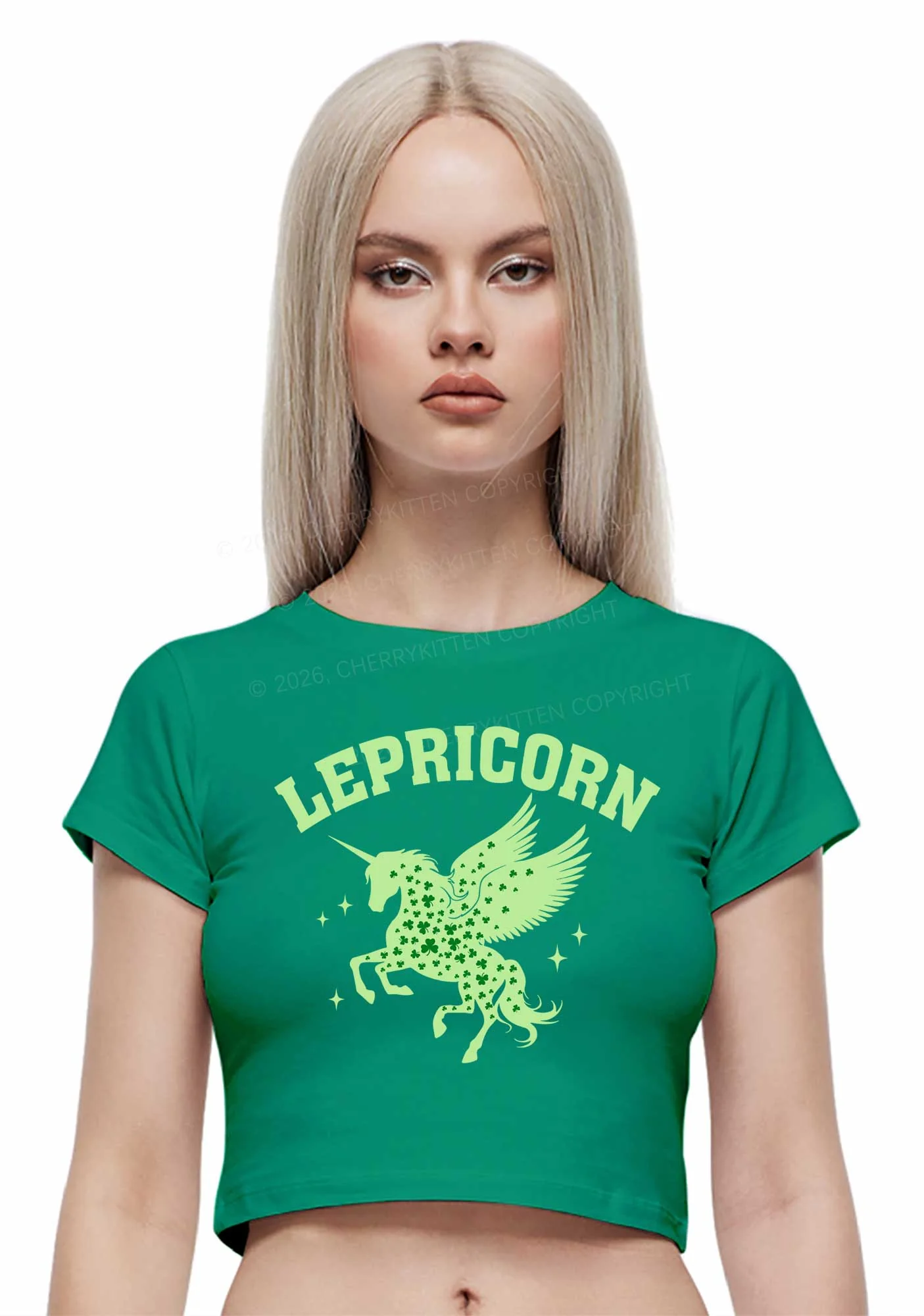 Lepricorn Unicorn St Patricks Y2K Baby Tee Cherrykitten - Image 2