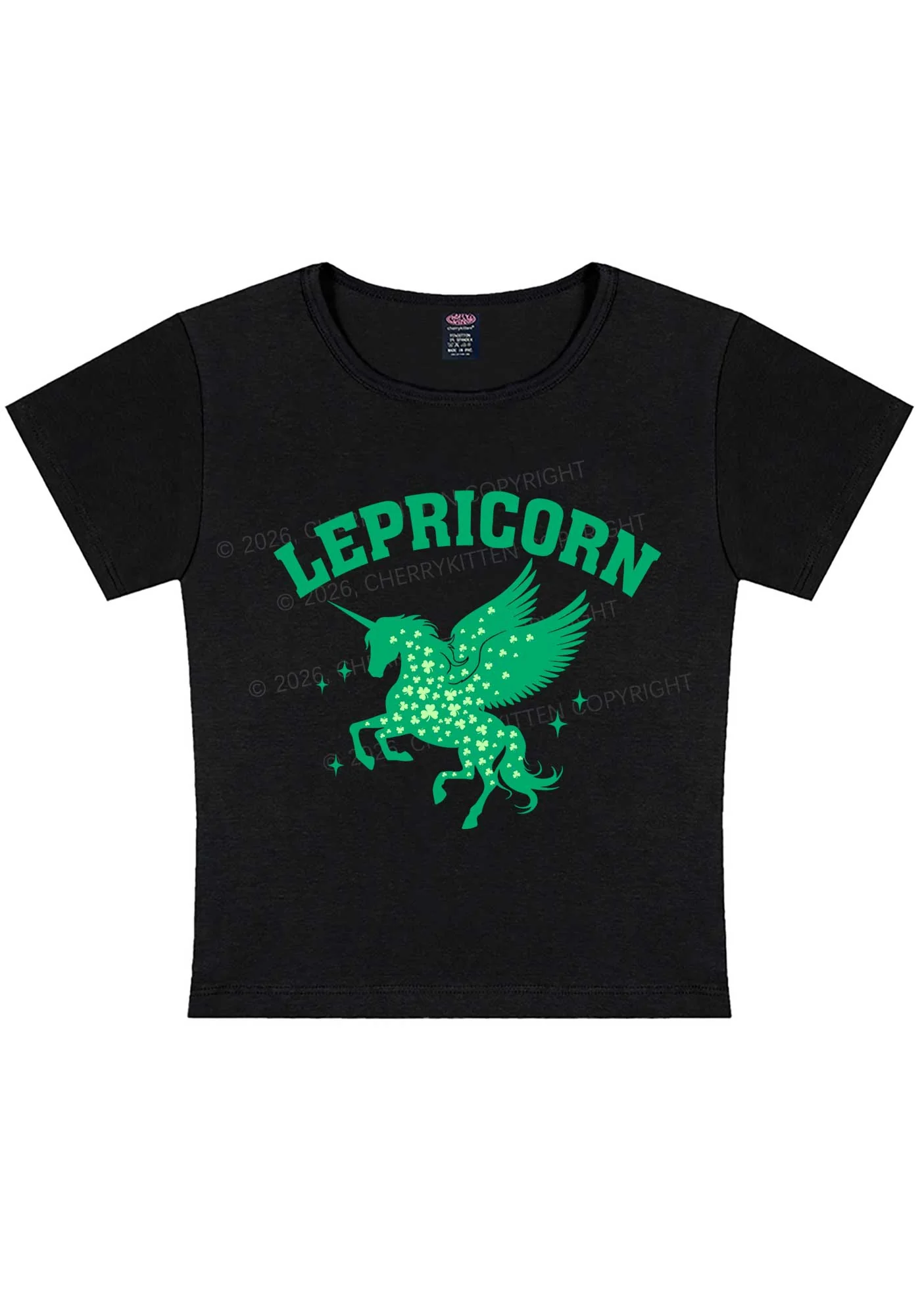 Lepricorn Unicorn St Patricks Y2K Baby Tee Cherrykitten - Image 3