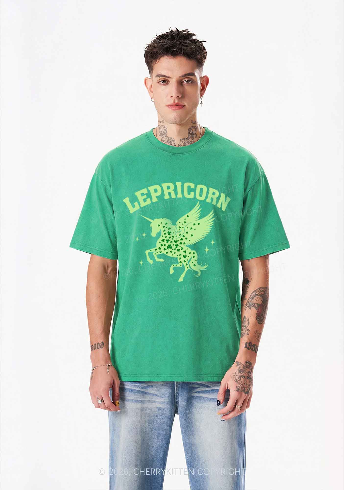 Lepricorn Unicorn St Patricks Y2K Shirts Washed Tee Cherrykitten - Image 2