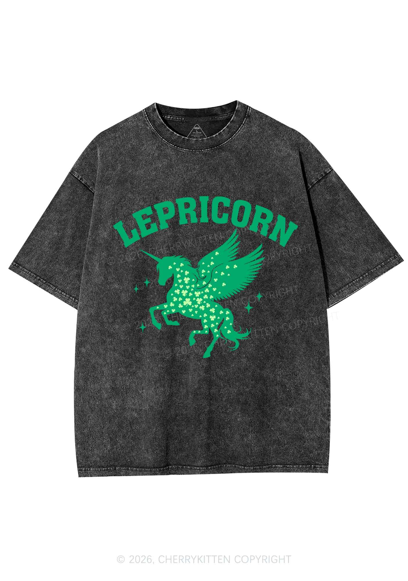 Lepricorn Unicorn St Patricks Y2K Shirts Washed Tee Cherrykitten - Image 3
