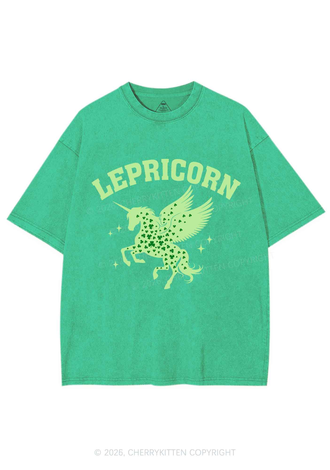 Lepricorn Unicorn St Patricks Y2K Shirts Washed Tee Cherrykitten - Image 4