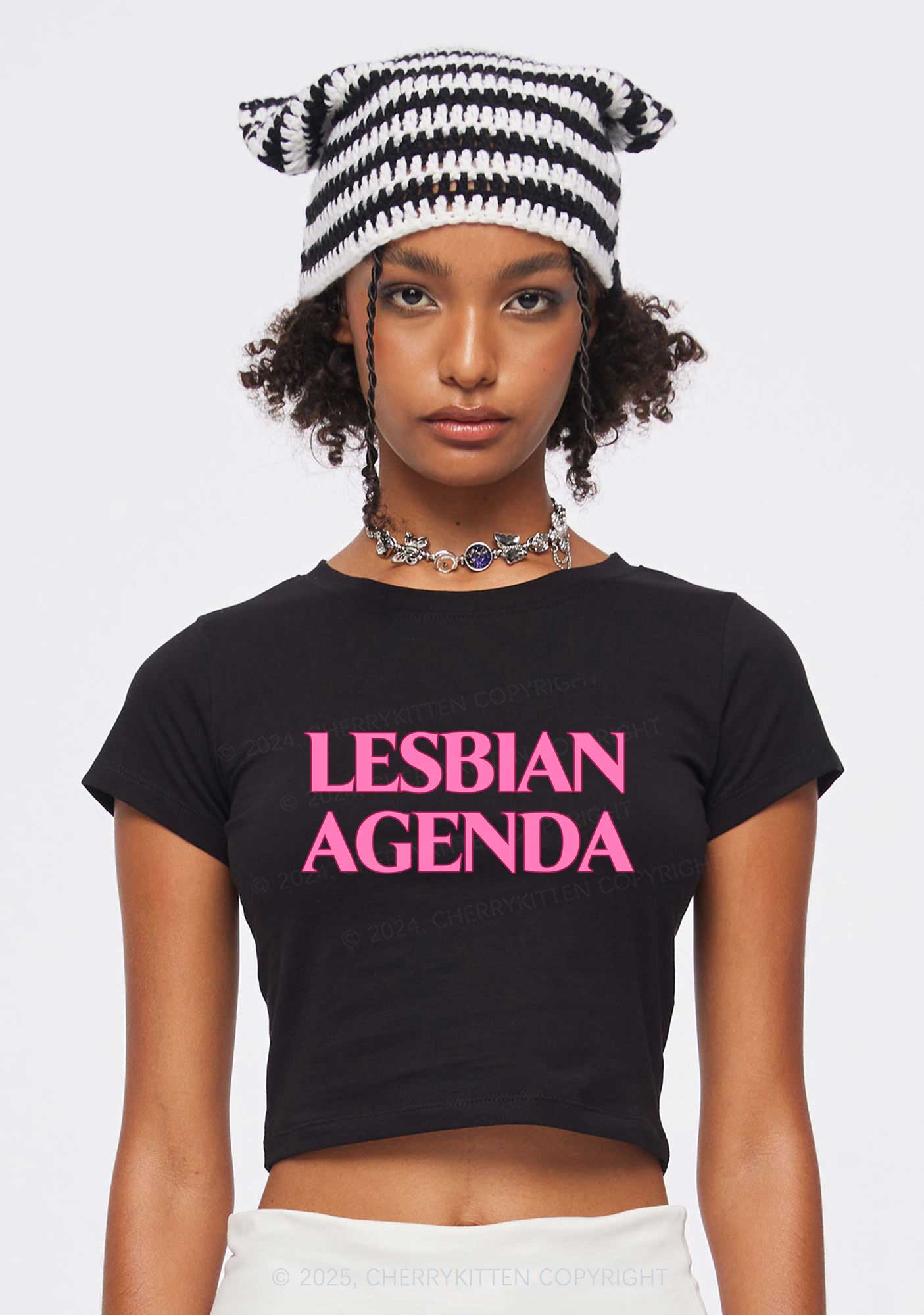 Lesbian Agenda Y2K Baby Tee Cherrykitten - Image 2