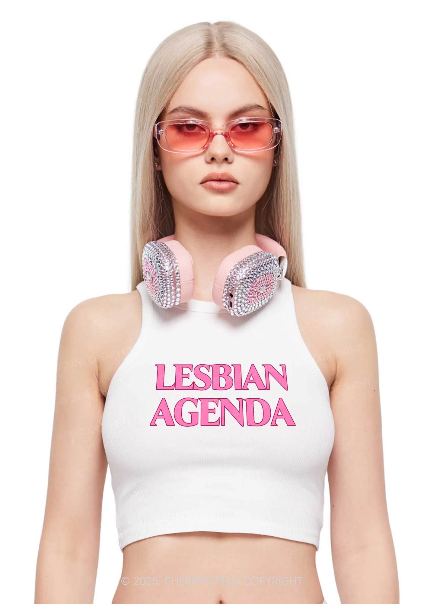 Lesbian Agenda Y2K Crop Tank Top Cherrykitten - Image 2