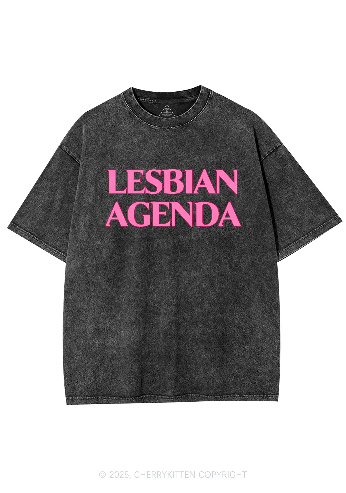 Lesbian Agenda Y2K Shirts Washed Tee Cherrykitten - Image 3