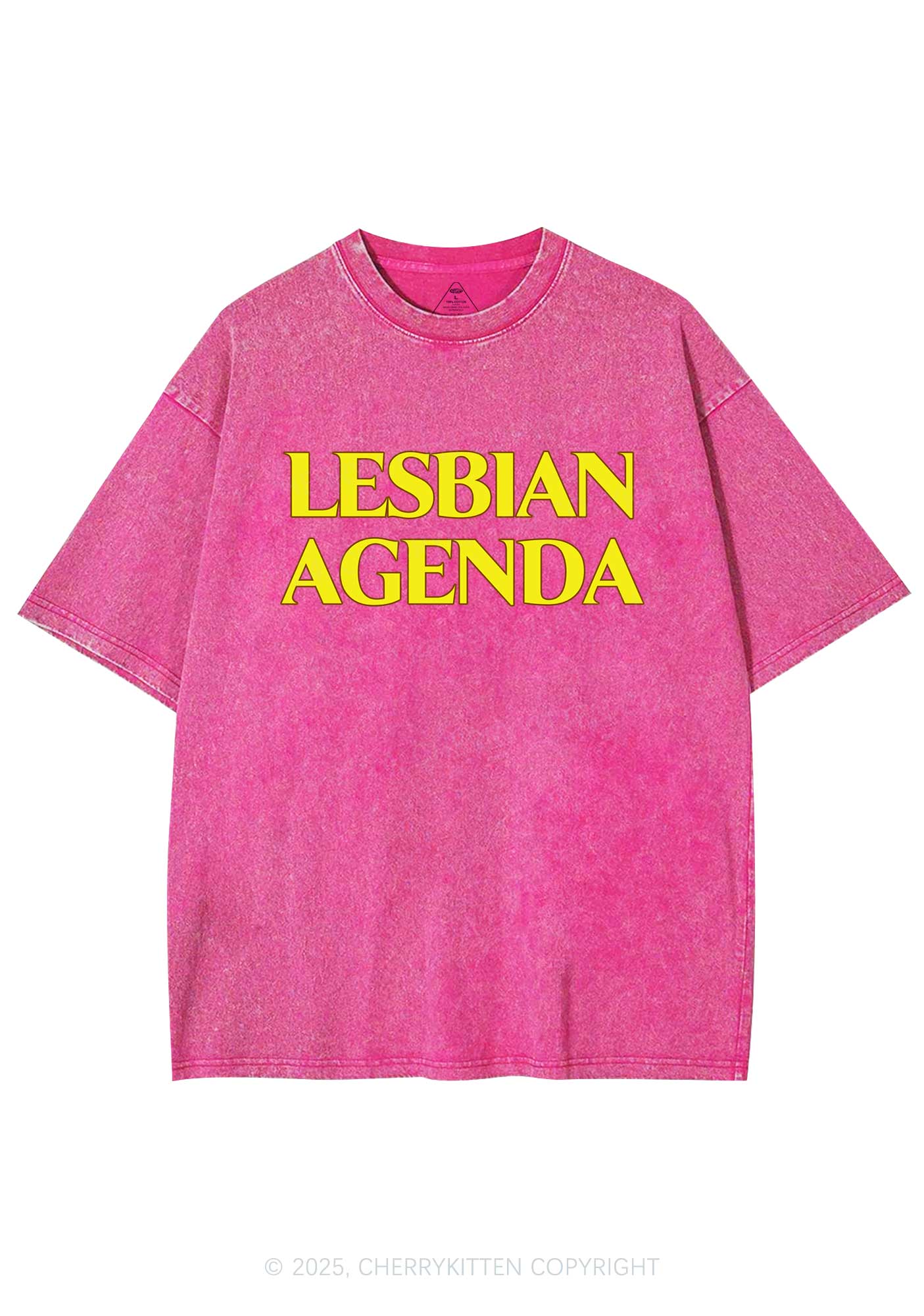 Lesbian Agenda Y2K Shirts Washed Tee Cherrykitten - Image 4