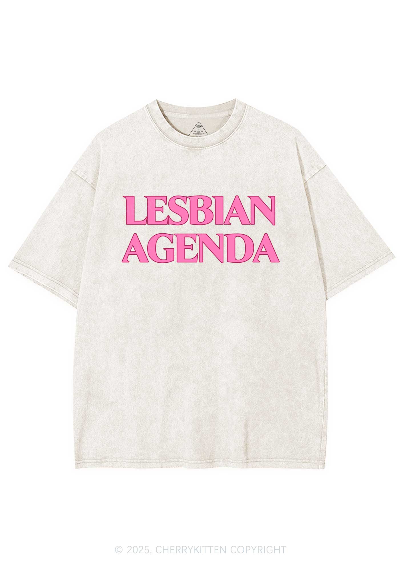 Lesbian Agenda Y2K Shirts Washed Tee Cherrykitten - Image 5