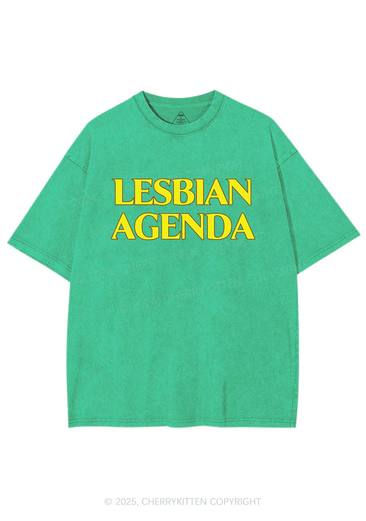 Lesbian Agenda Y2K Shirts Washed Tee Cherrykitten - Image 7