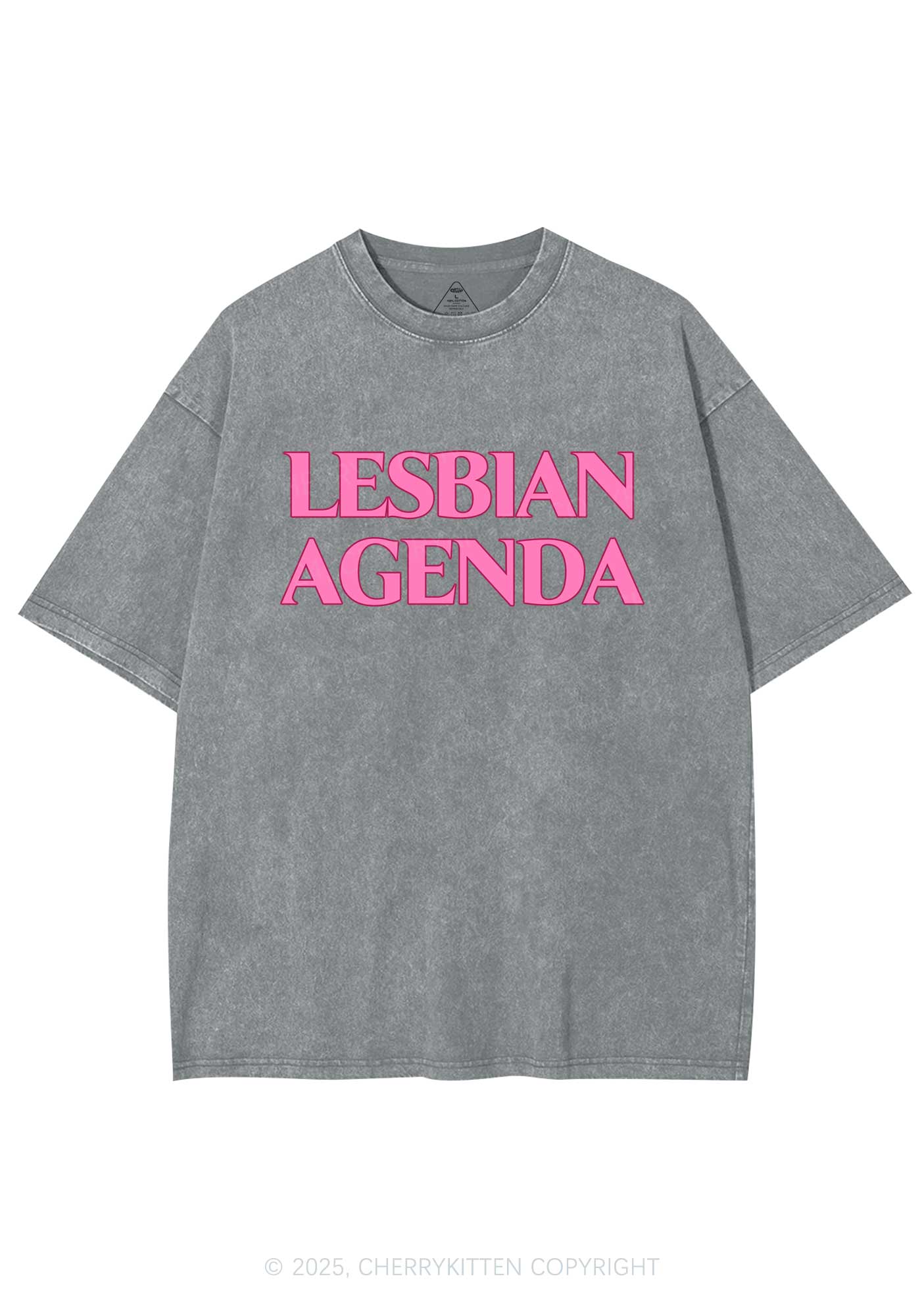 Lesbian Agenda Y2K Shirts Washed Tee Cherrykitten - Image 8