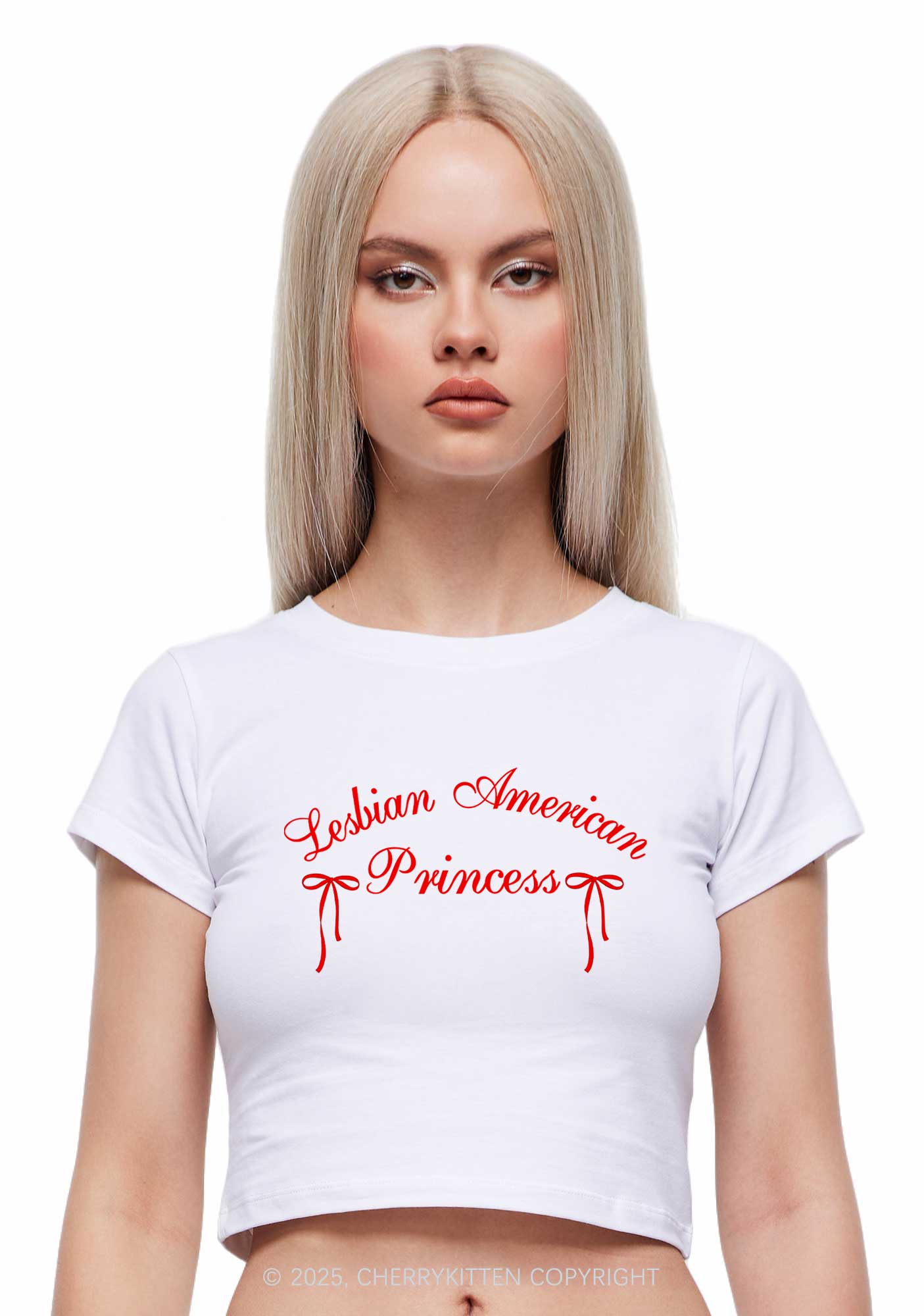 Lesbian American Princess Y2K Baby Tee Cherrykitten - Image 2